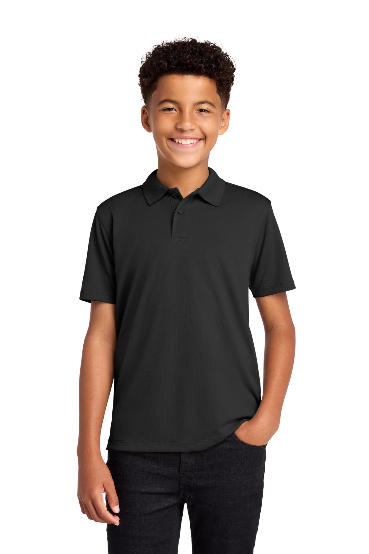 Custom logo Port Authority® Youth Dry Zone® UV Micro-Mesh Polo Y110 in Deep Black