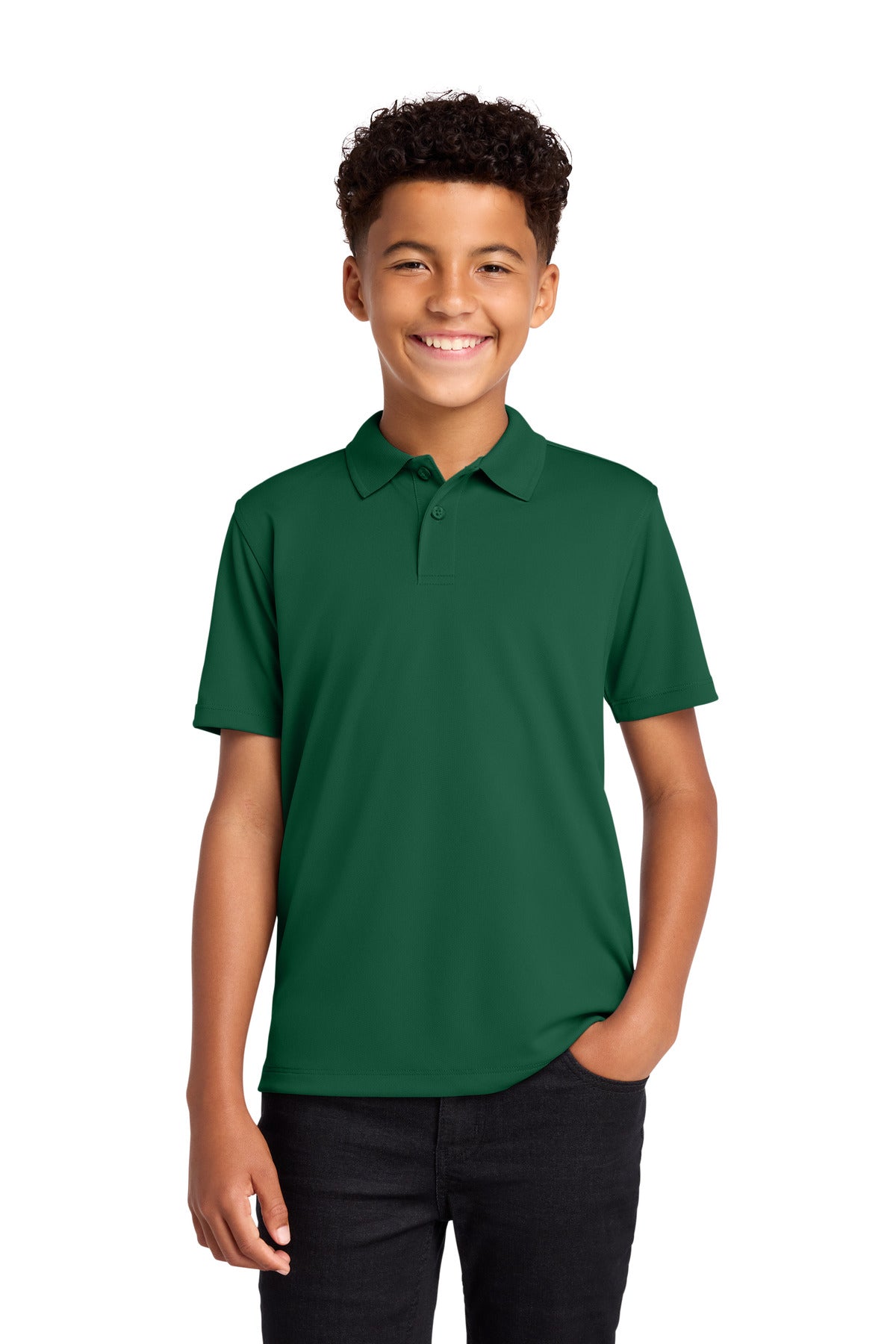 Custom logo Port Authority® Youth Dry Zone® UV Micro-Mesh Polo Y110 in Deep Forest Green
