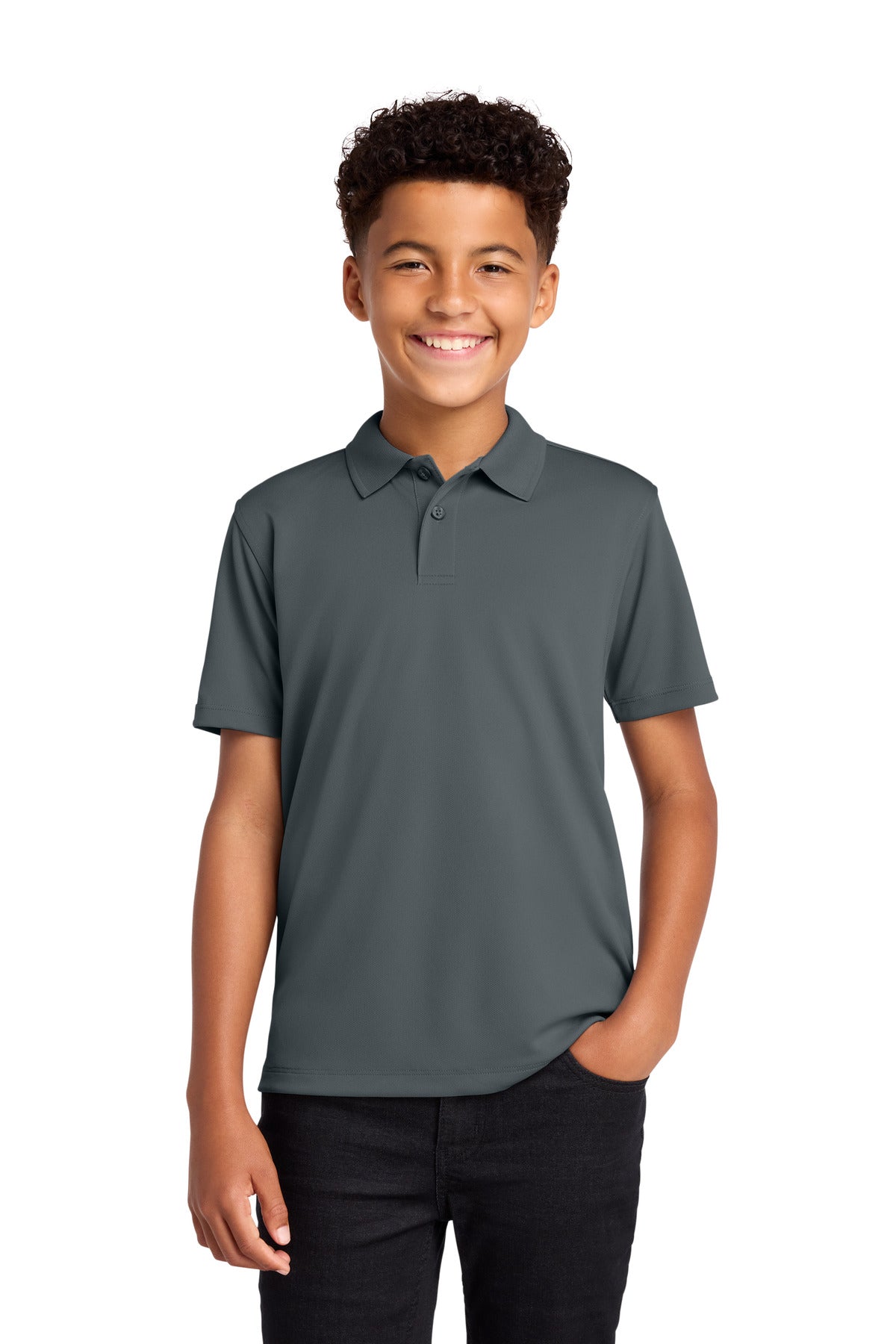 Custom logo Port Authority® Youth Dry Zone® UV Micro-Mesh Polo Y110 in Graphite