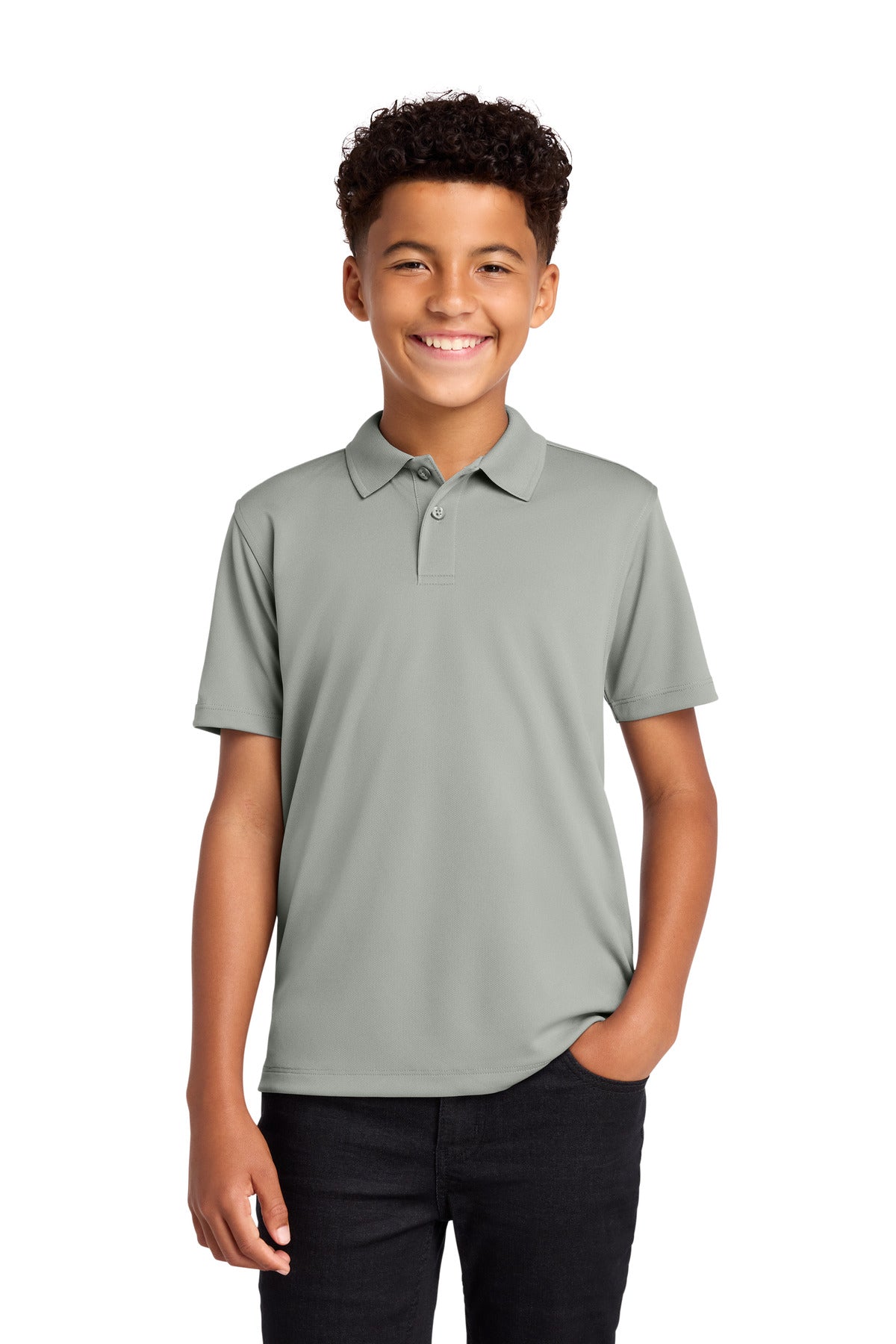 Custom logo Port Authority® Youth Dry Zone® UV Micro-Mesh Polo Y110 in Gusty Grey