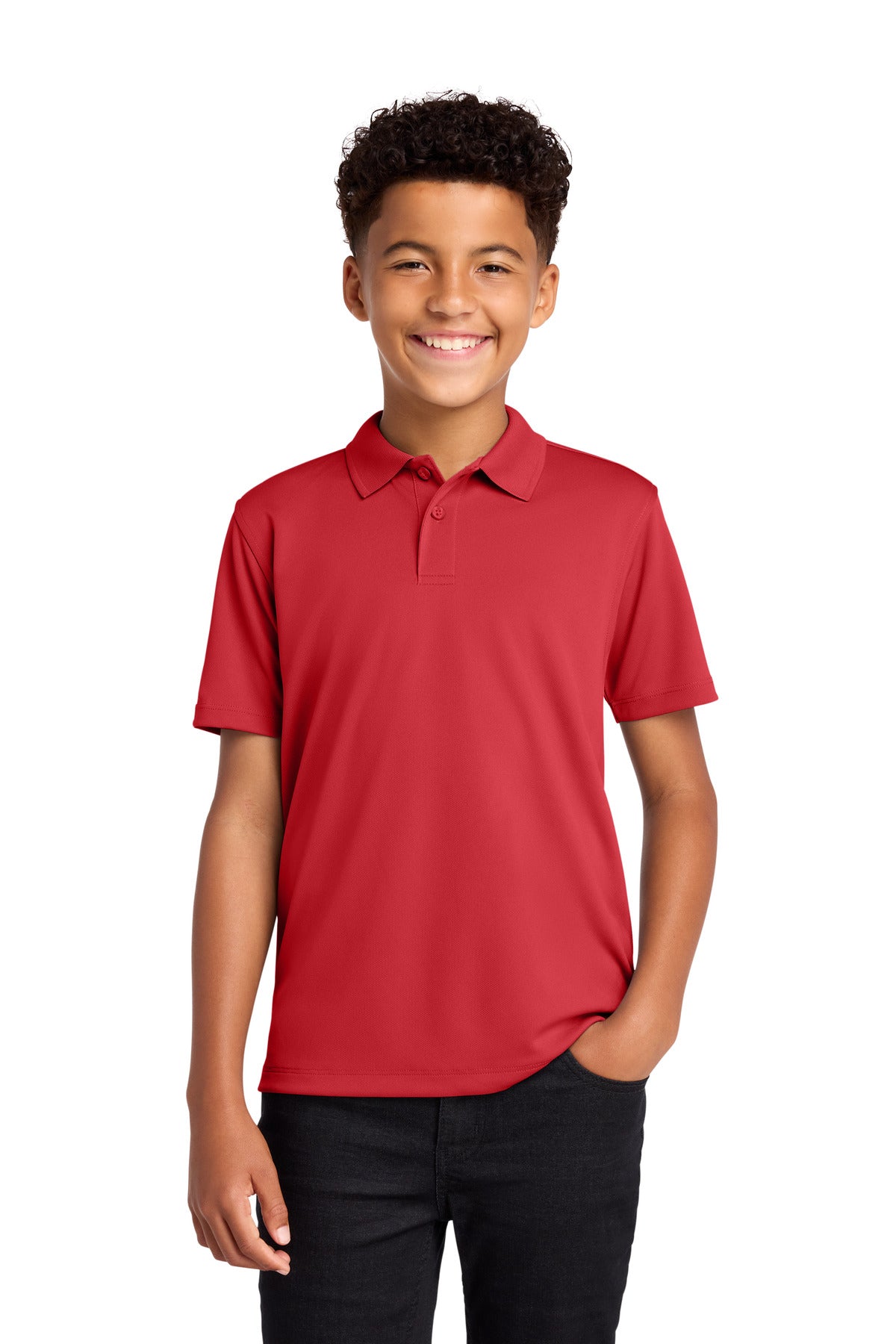 Custom logo Port Authority® Youth Dry Zone® UV Micro-Mesh Polo Y110 in Rich Red
