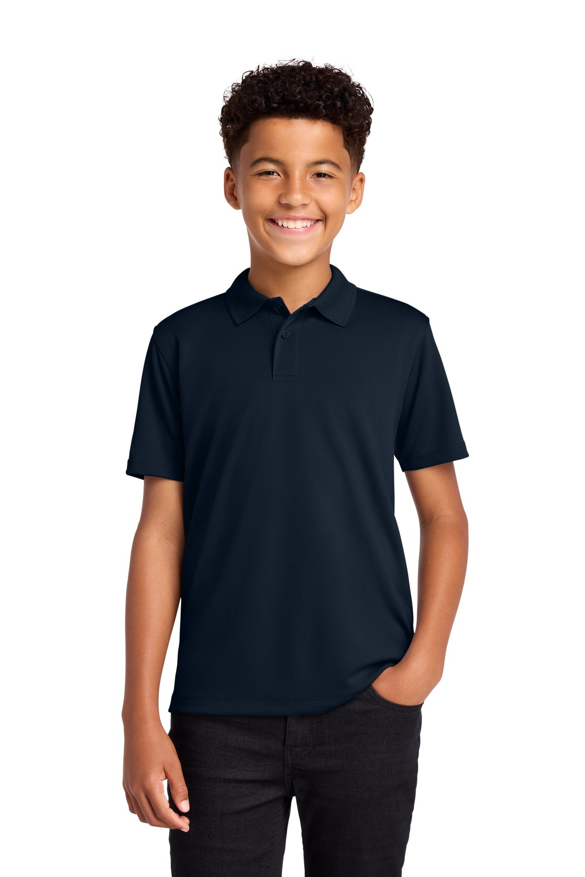 Custom logo Port Authority® Youth Dry Zone® UV Micro-Mesh Polo Y110 in River Blue Navy