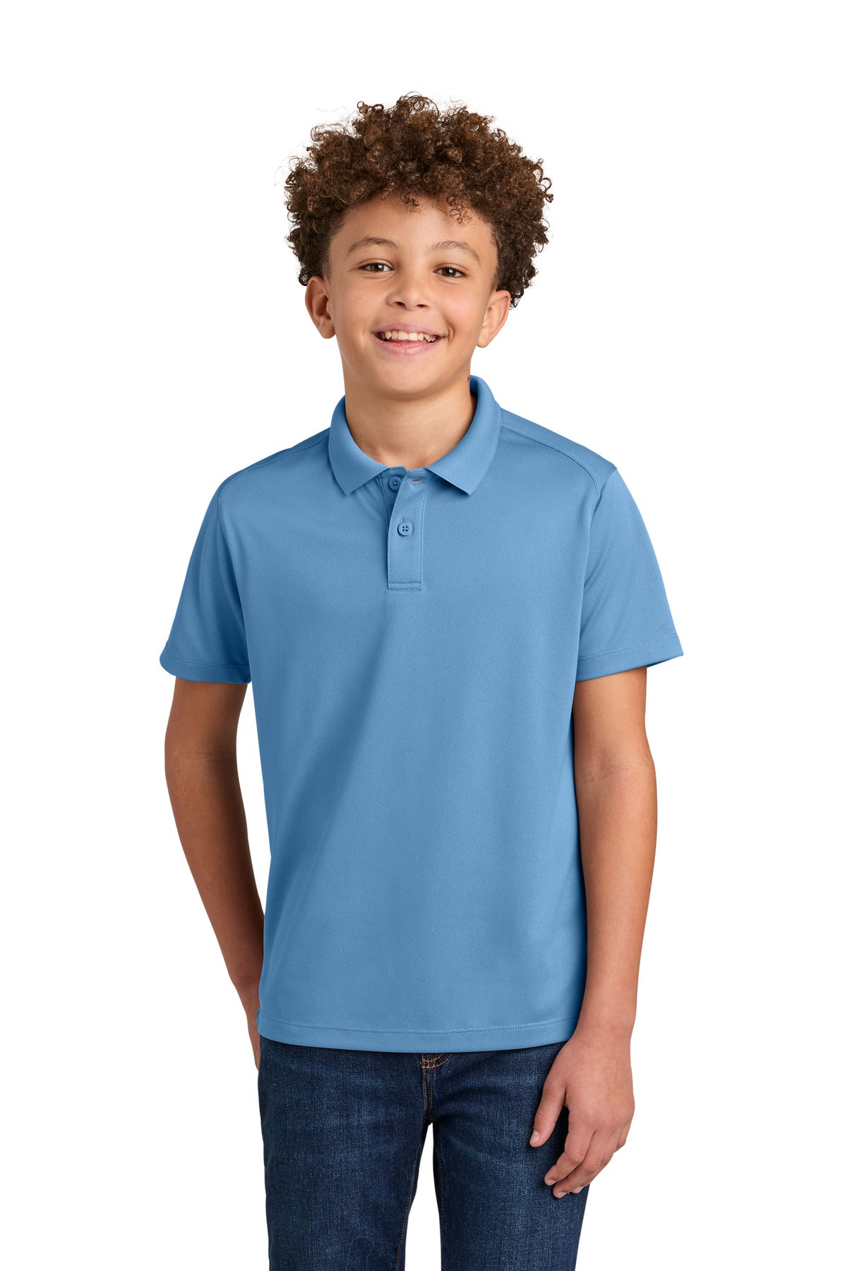 Custom logo Port Authority® Youth Wearever Performance Pique Polo Y240 in Carolina Blue