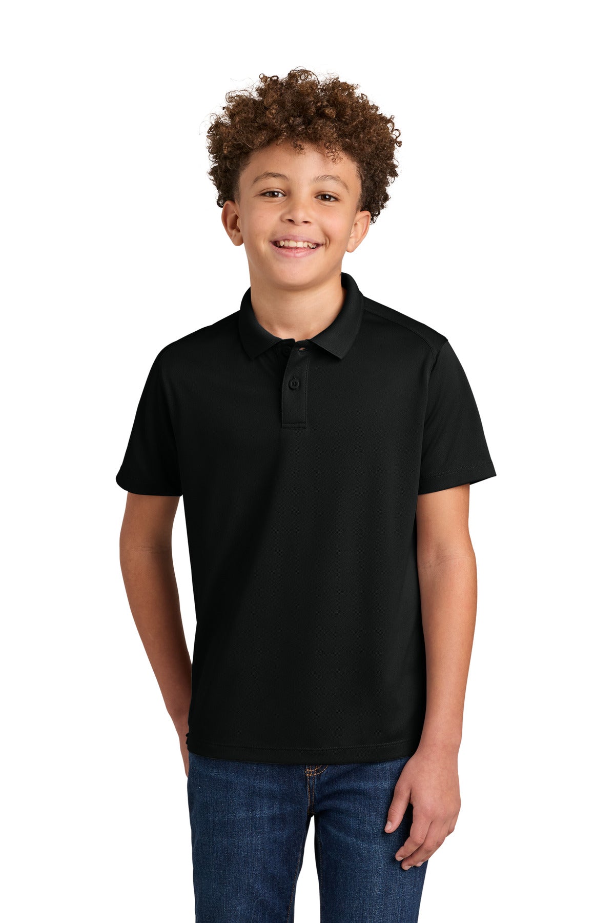 Custom logo Port Authority® Youth Wearever Performance Pique Polo Y240 in Deep Black