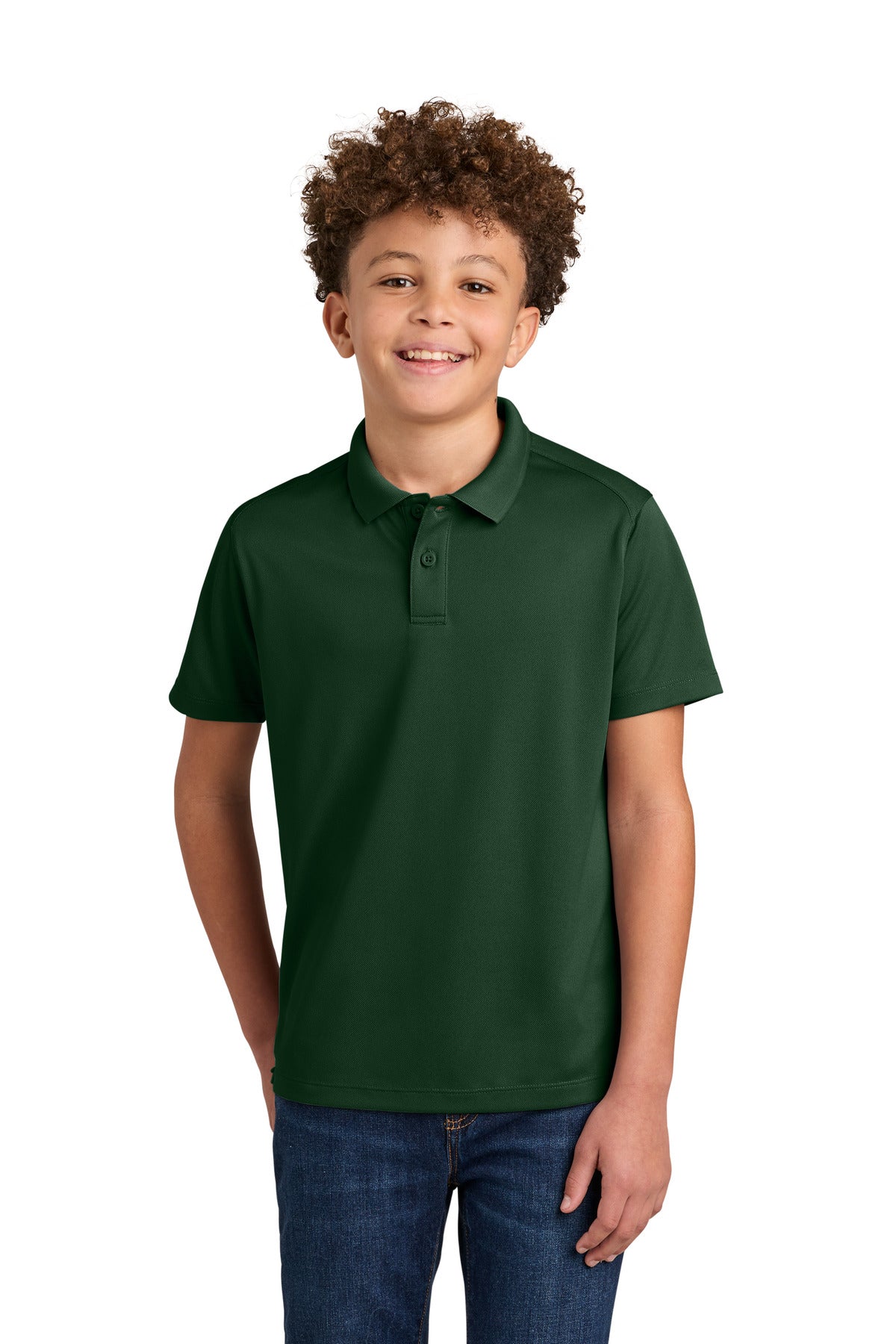 Custom logo Port Authority® Youth Wearever Performance Pique Polo Y240 in Deep Forest Green
