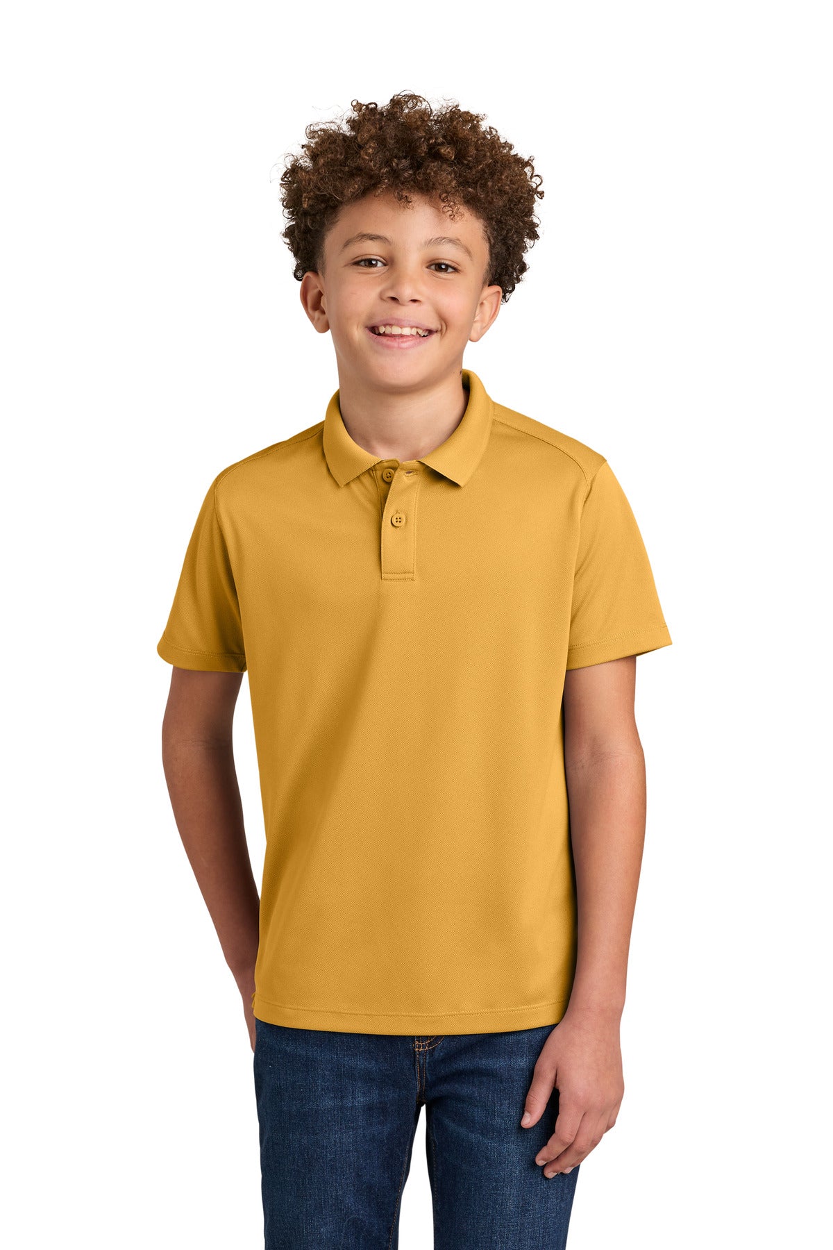 Custom logo Port Authority® Youth Wearever Performance Pique Polo Y240 in Gold