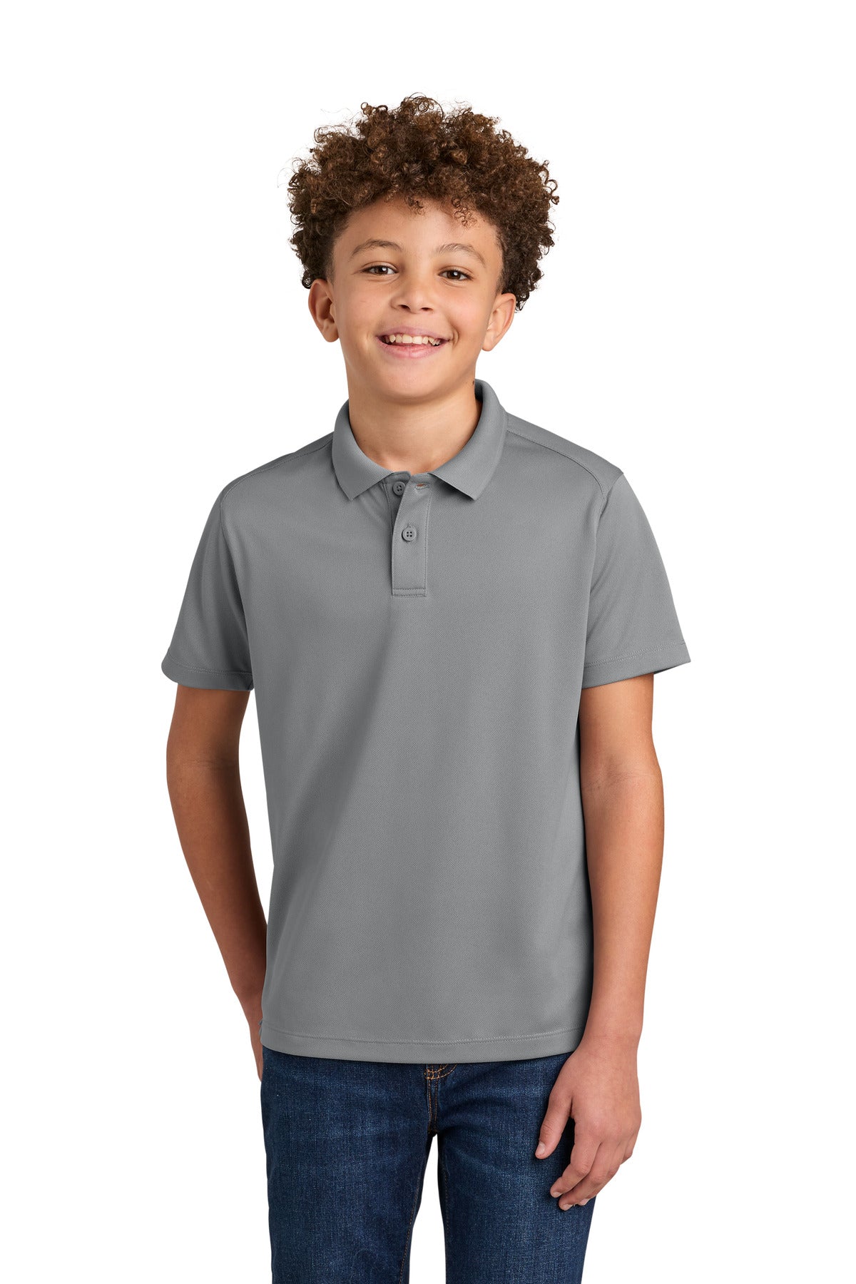 Custom logo Port Authority® Youth Wearever Performance Pique Polo Y240 in Gusty Grey