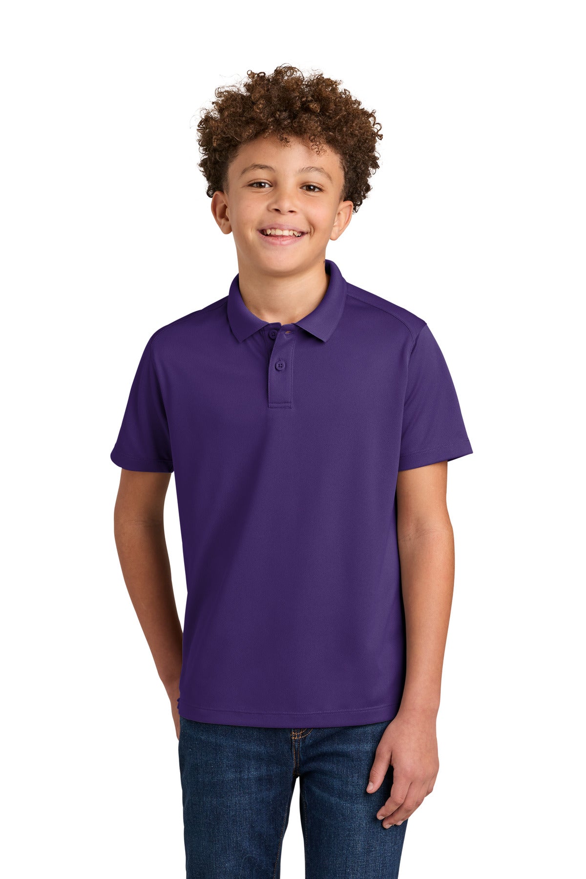 Custom logo Port Authority® Youth Wearever Performance Pique Polo Y240 in Prism Purple