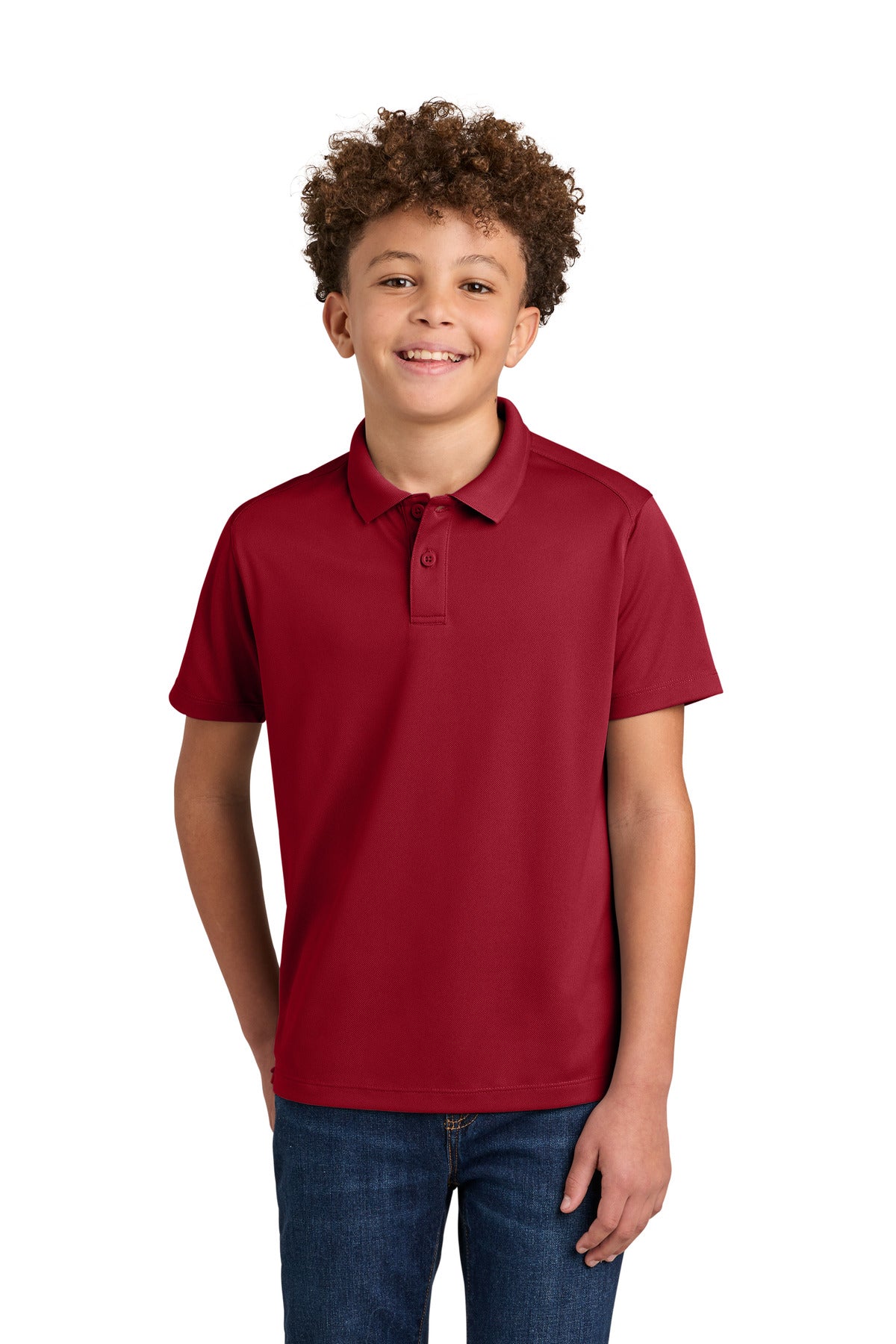 Custom logo Port Authority® Youth Wearever Performance Pique Polo Y240 in Rich Red