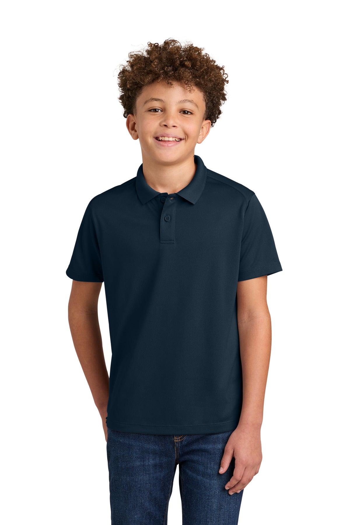 Custom logo Port Authority® Youth Wearever Performance Pique Polo Y240 in River Blue Navy