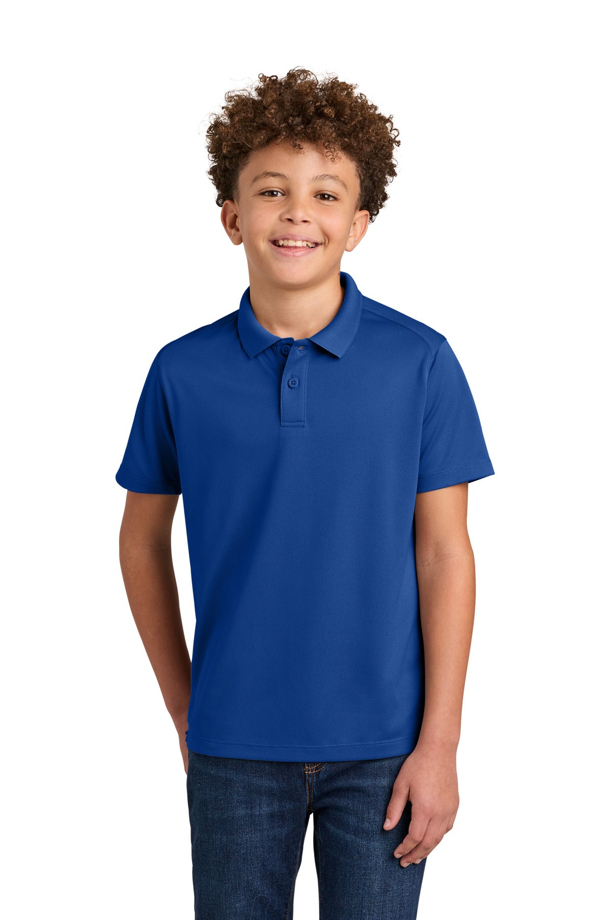 Custom logo Port Authority® Youth Wearever Performance Pique Polo Y240 in True Royal