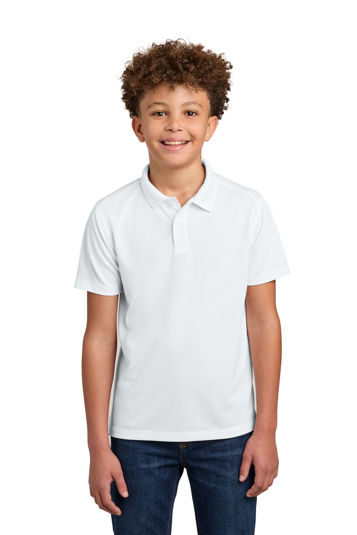 Custom logo Port Authority® Youth Wearever Performance Pique Polo Y240 in White