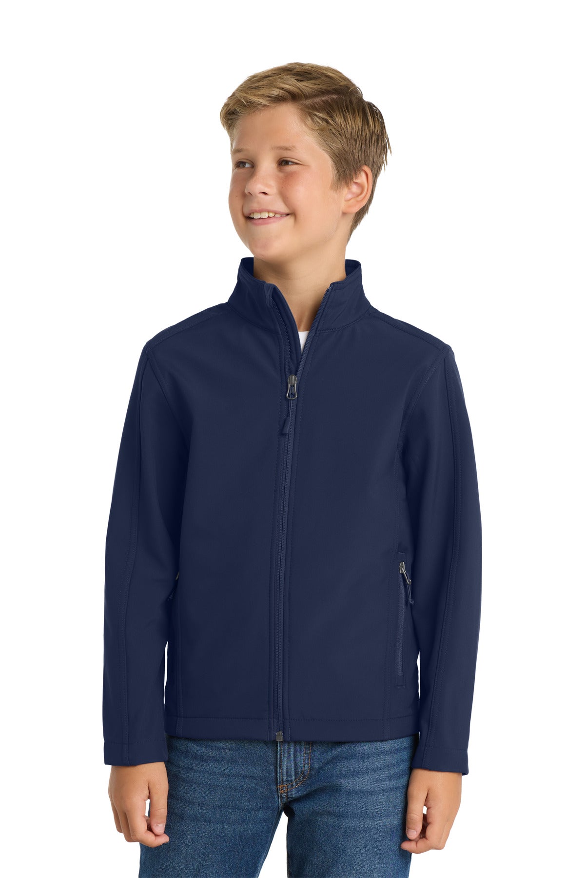 Custom logo Port Authority® Youth Core Soft Shell Jacket. Y317 in Dress Blue Navy