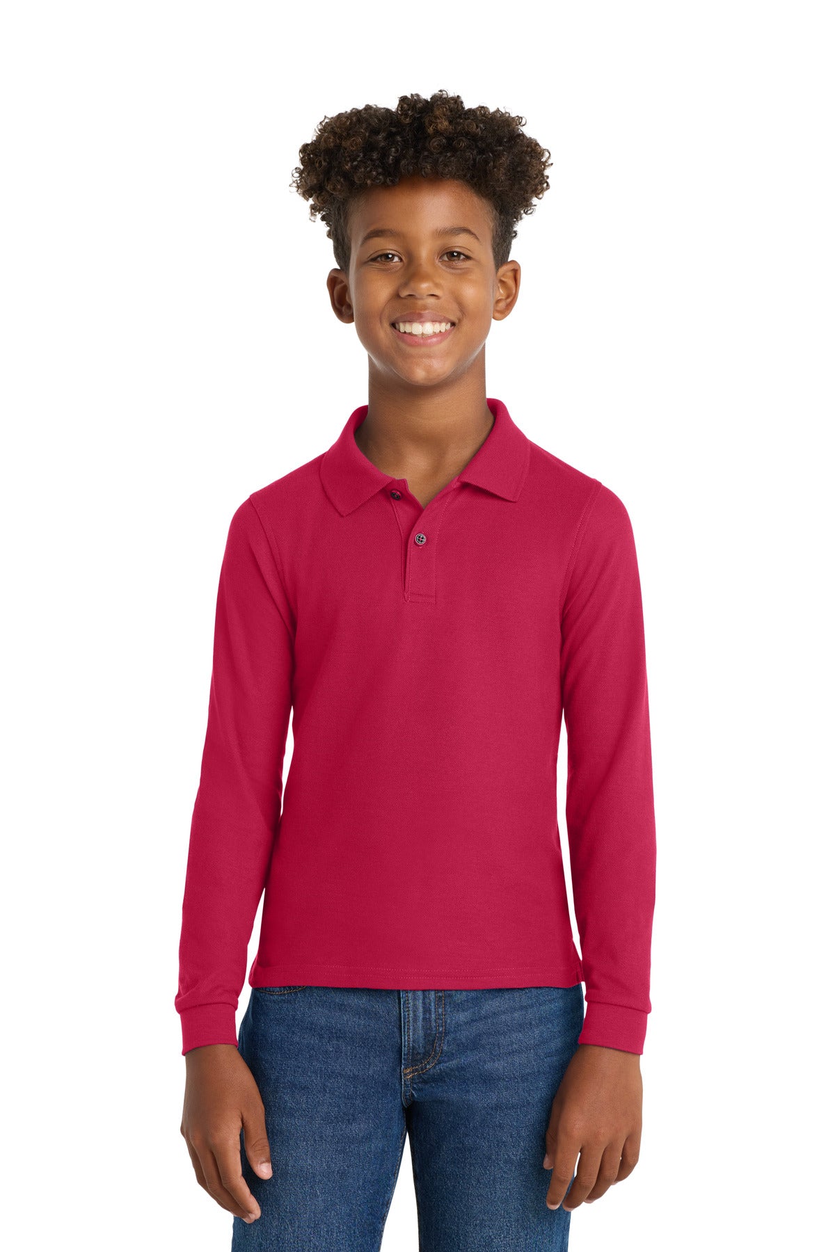 Custom logo Port Authority® Youth Long Sleeve Silk Touch™ Polo.  Y500LS in Red
