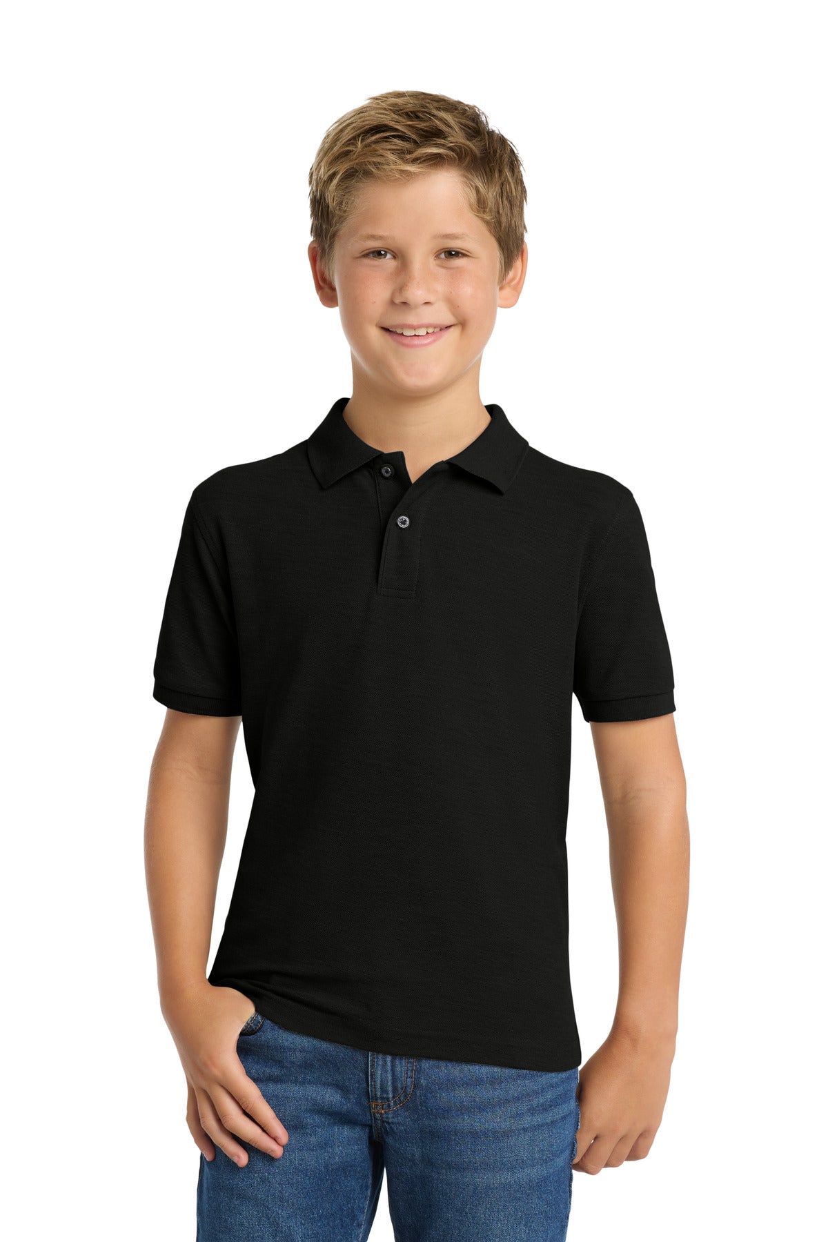 Custom logo Port Authority® Youth Silk Touch™ Polo.  Y500 in Black
