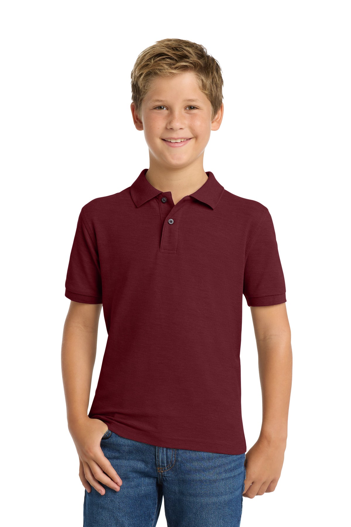 Custom logo Port Authority® Youth Silk Touch™ Polo.  Y500 in Burgundy