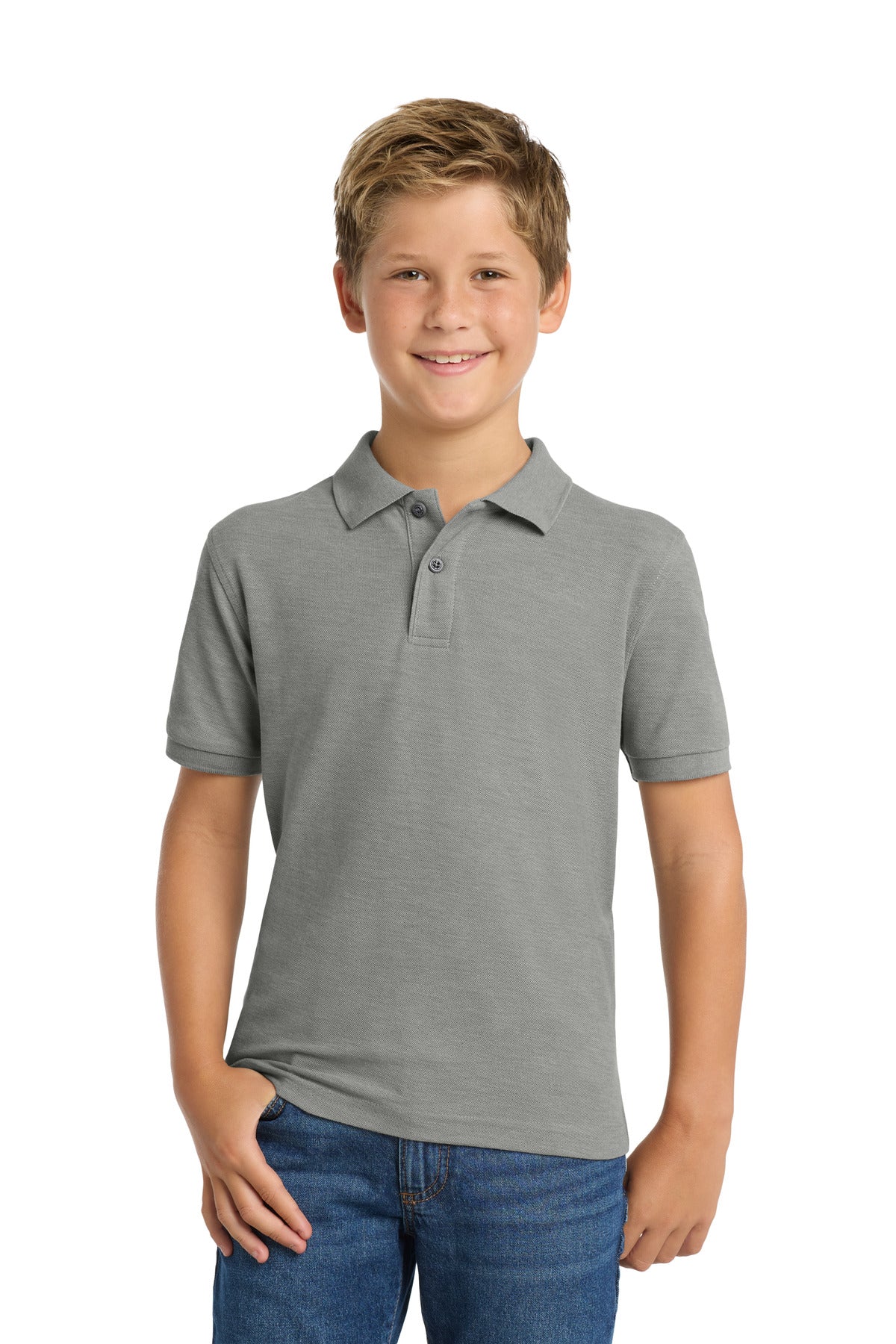 Custom logo Port Authority® Youth Silk Touch™ Polo.  Y500 in Cool Grey