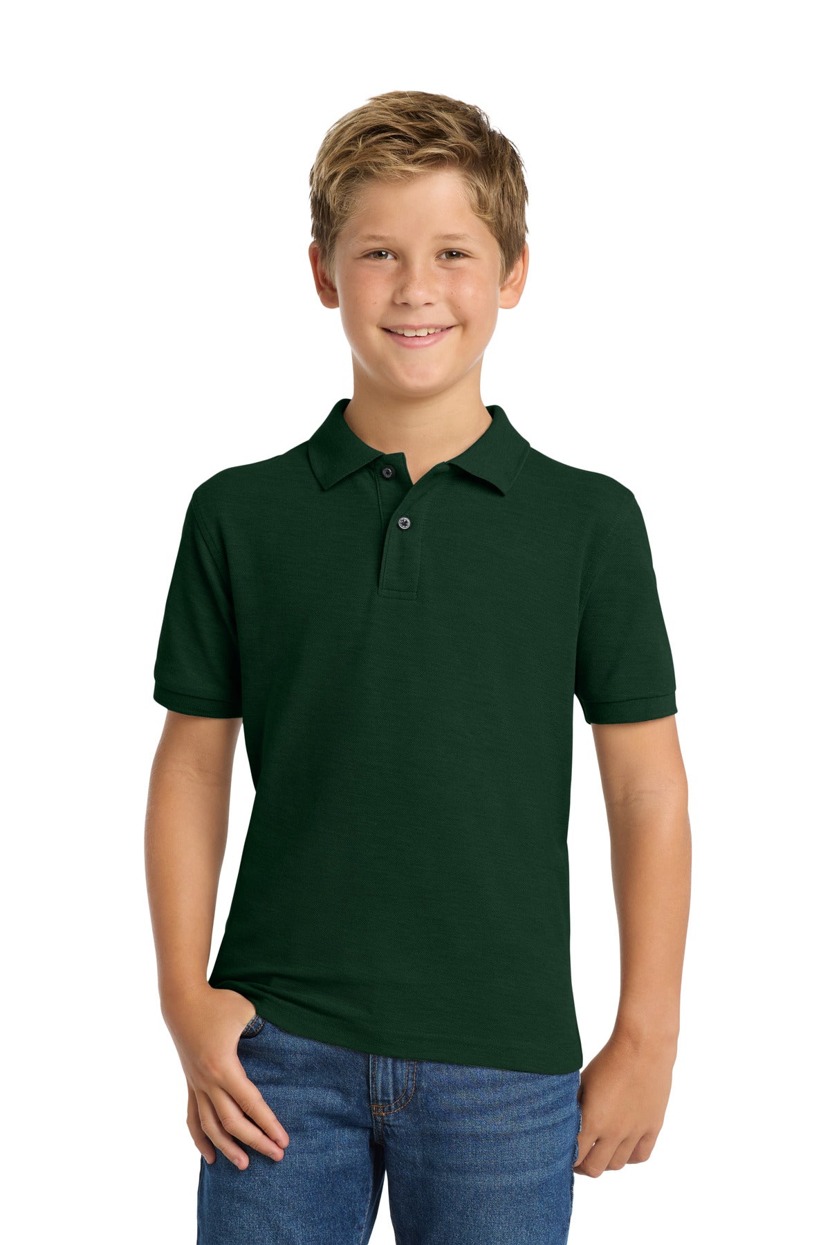 Custom logo Port Authority® Youth Silk Touch™ Polo.  Y500 in Dark Green