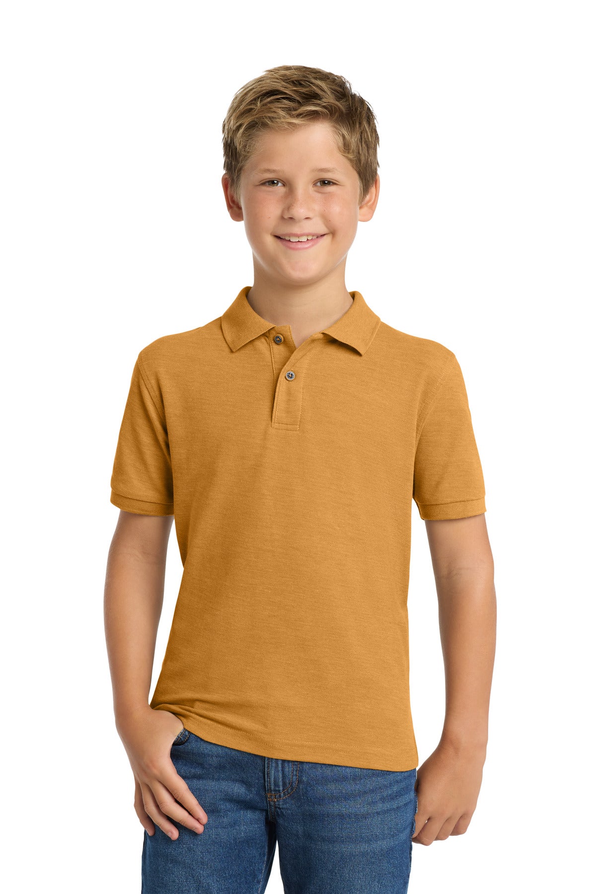 Custom logo Port Authority® Youth Silk Touch™ Polo.  Y500 in Gold