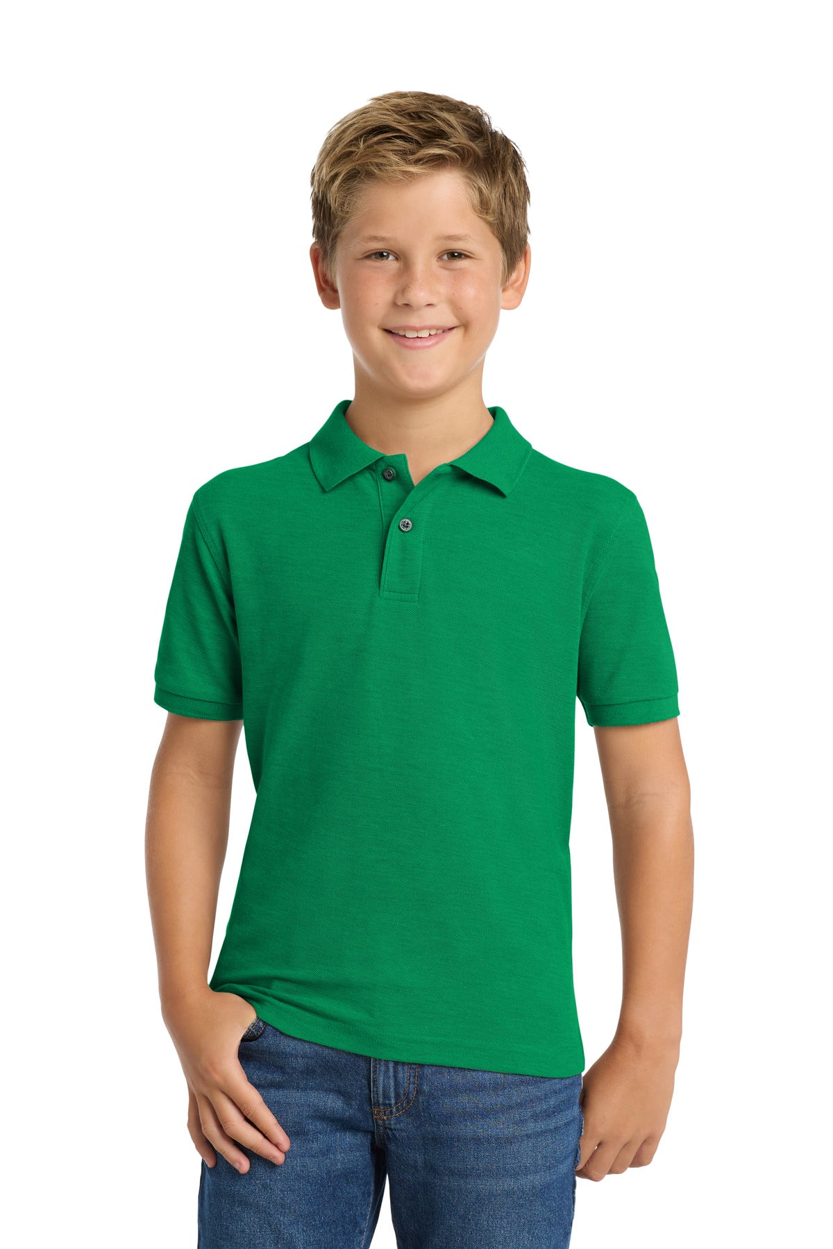 Custom logo Port Authority® Youth Silk Touch™ Polo.  Y500 in Kelly Green