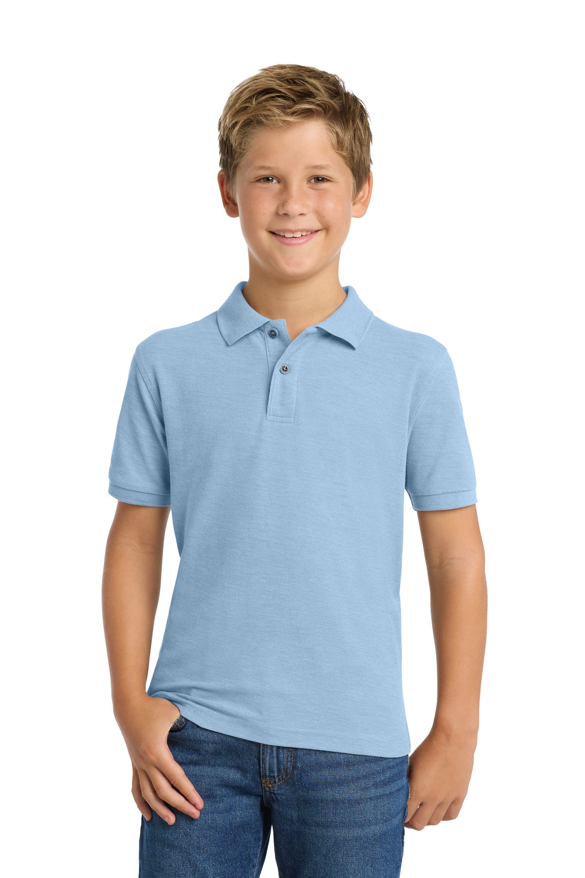 Custom logo Port Authority® Youth Silk Touch™ Polo.  Y500 in Light Blue