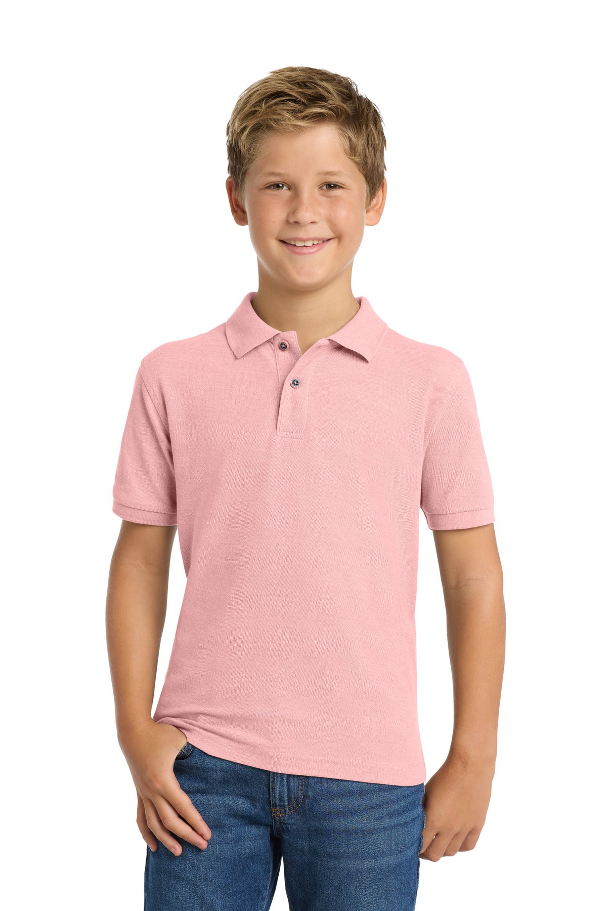 Custom logo Port Authority® Youth Silk Touch™ Polo.  Y500 in Light Pink