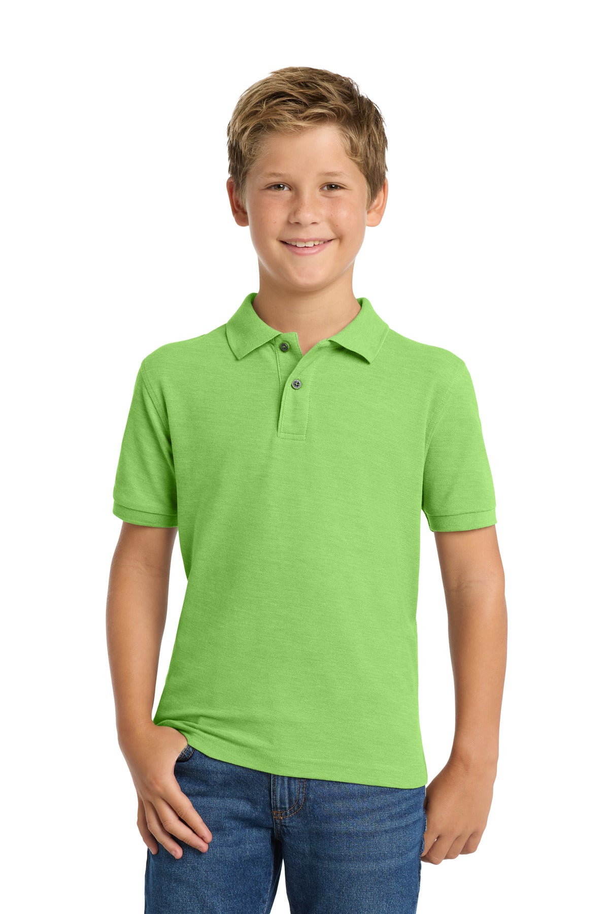 Custom logo Port Authority® Youth Silk Touch™ Polo.  Y500 in Lime