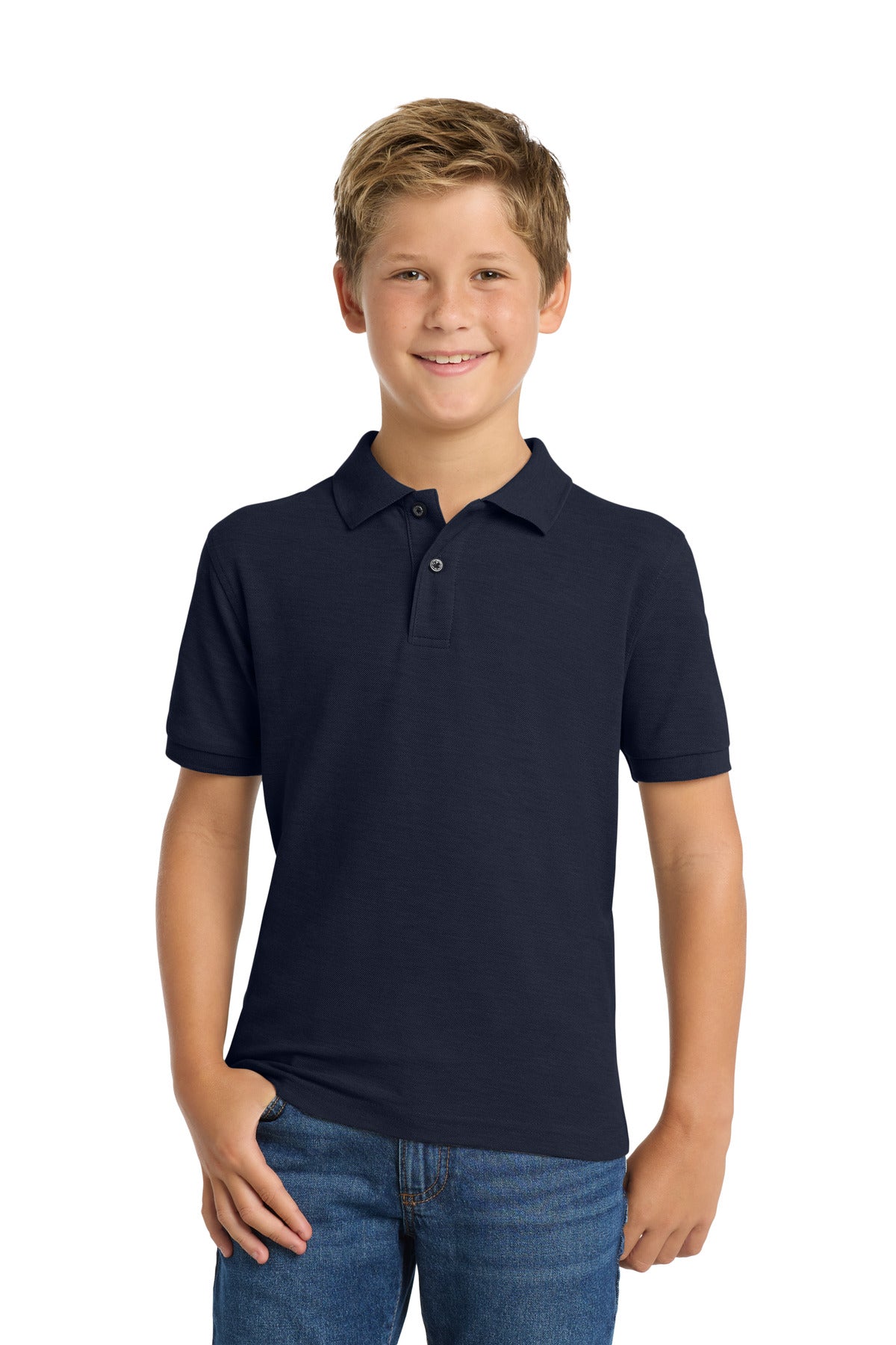Custom logo Port Authority® Youth Silk Touch™ Polo.  Y500 in Navy