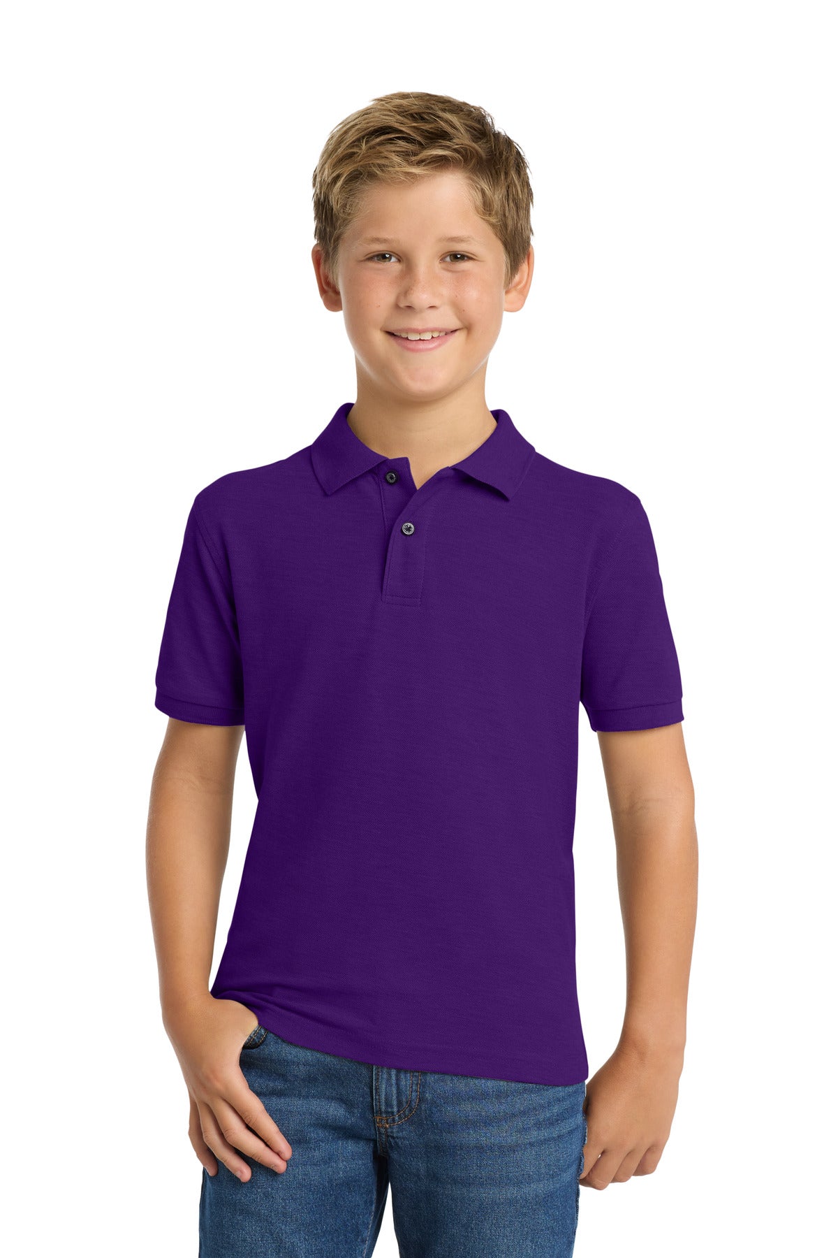 Custom logo Port Authority® Youth Silk Touch™ Polo.  Y500 in Purple