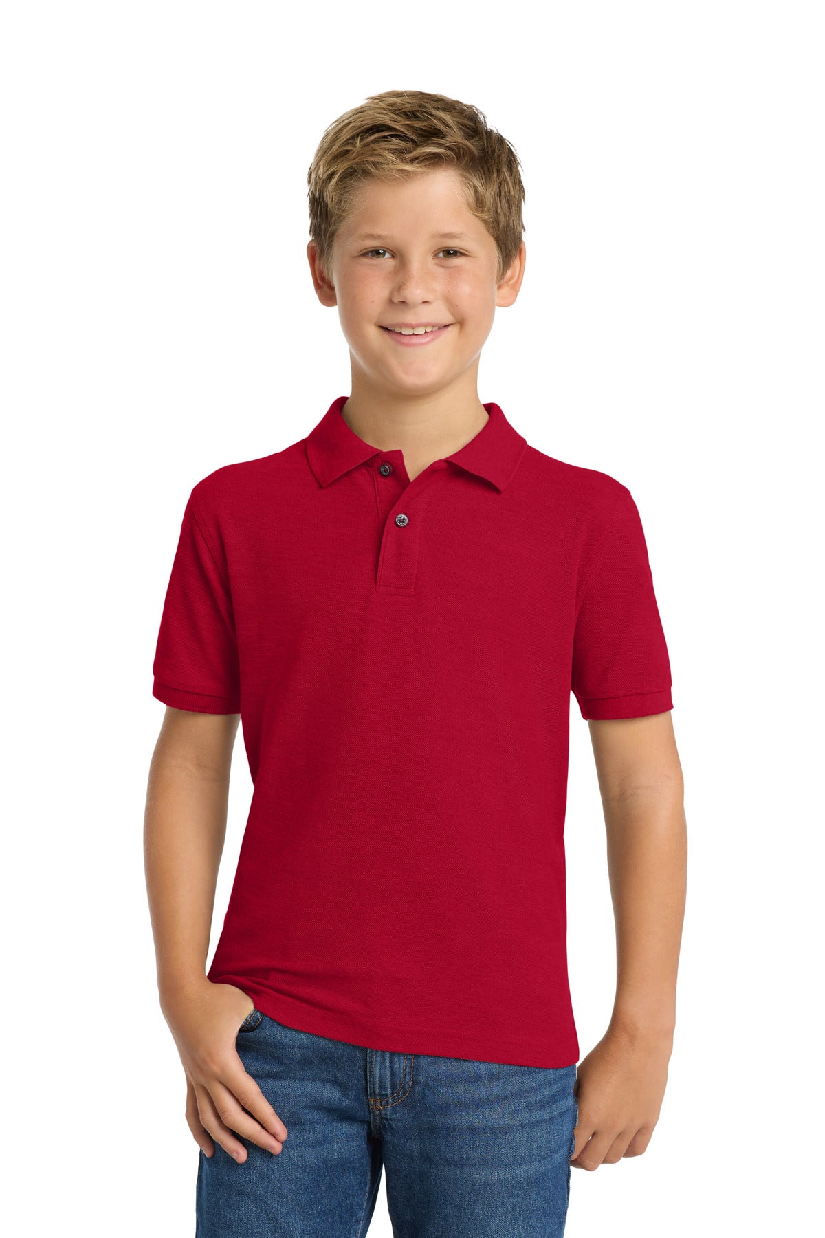 Custom logo Port Authority® Youth Silk Touch™ Polo.  Y500 in Red