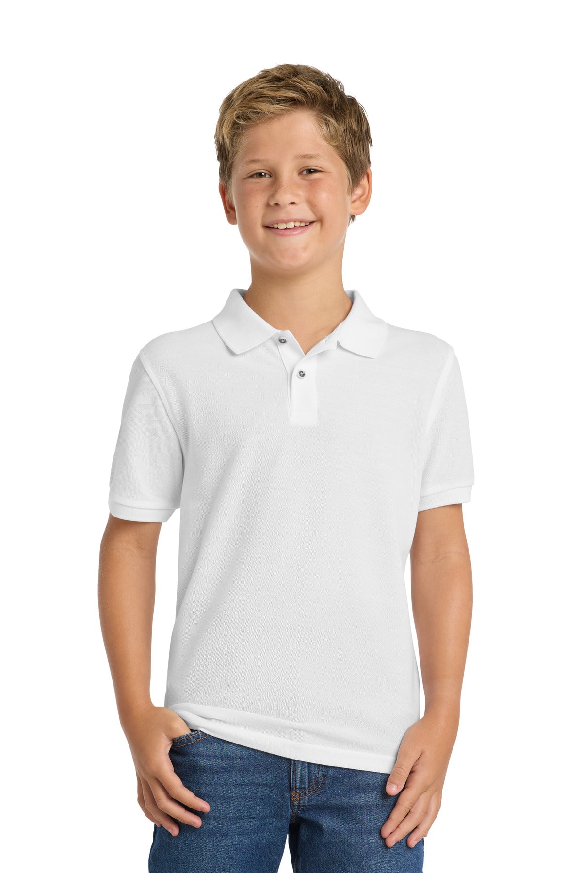 Custom logo Port Authority® Youth Silk Touch™ Polo.  Y500 in White