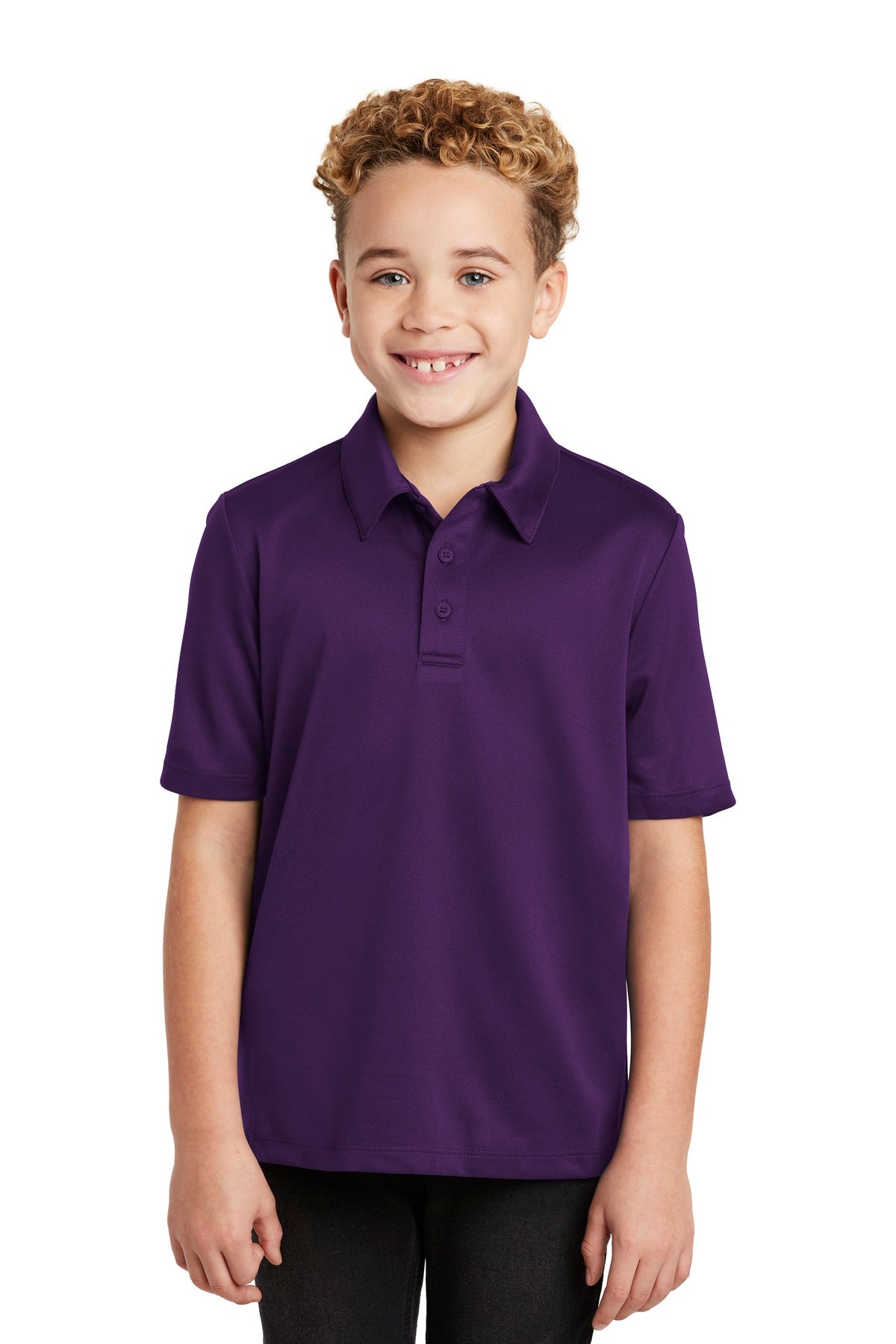 Custom logo Port Authority® Youth Silk Touch™ Performance Polo. Y540 in Bright Purple