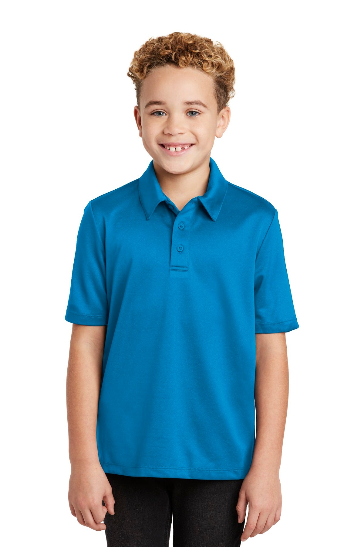 Custom logo Port Authority® Youth Silk Touch™ Performance Polo. Y540 in Brilliant Blue