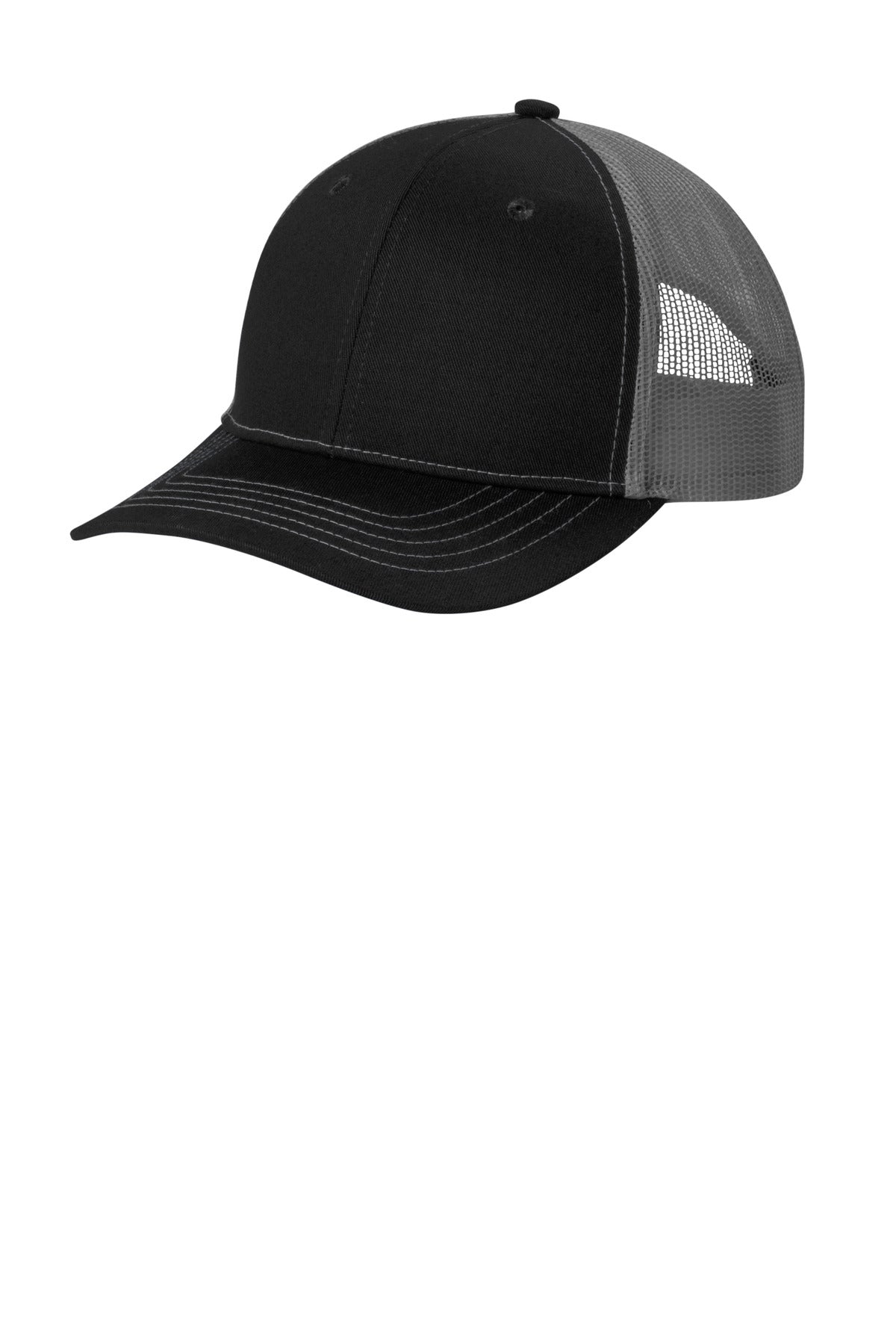 Custom logo Port Authority® Youth Snapback Trucker Cap YC402 in Black/ Grey Steel