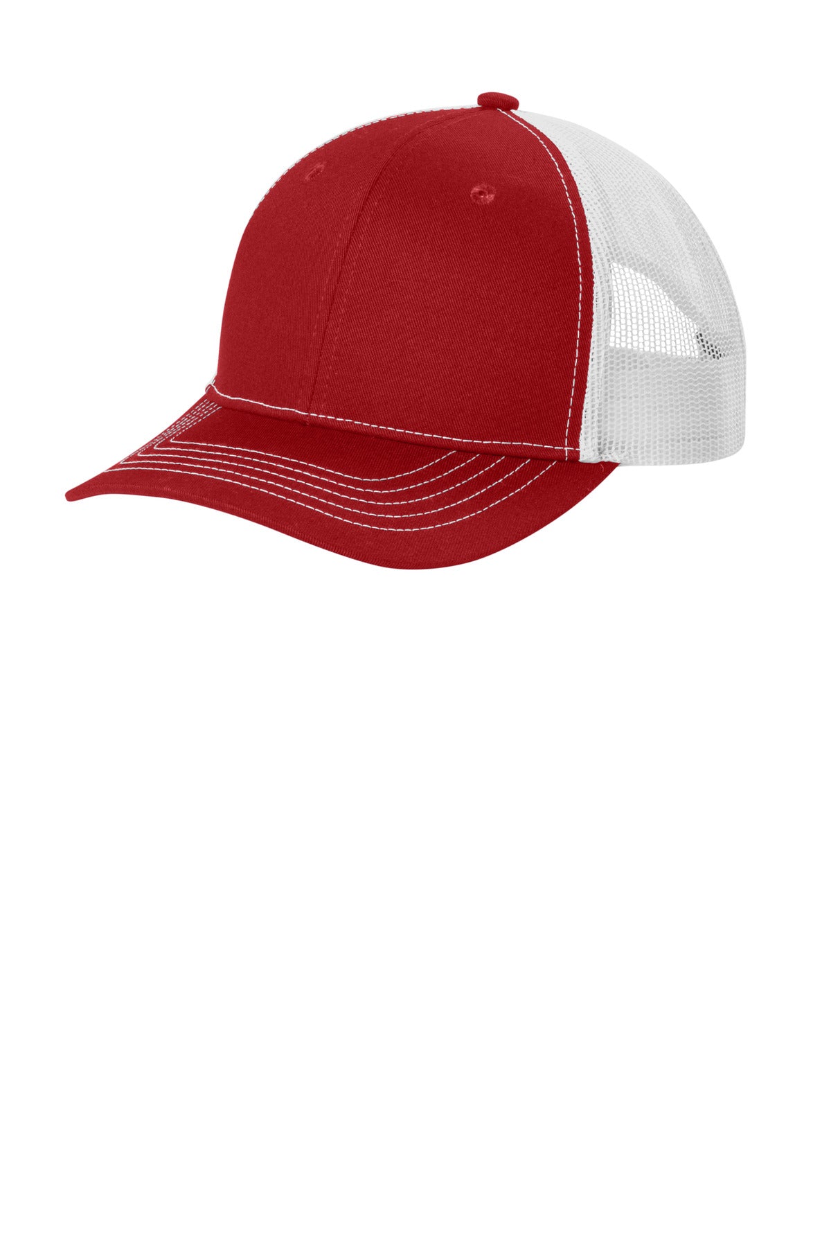 Custom logo Port Authority® Youth Snapback Trucker Cap YC402 in Flame Red/ White