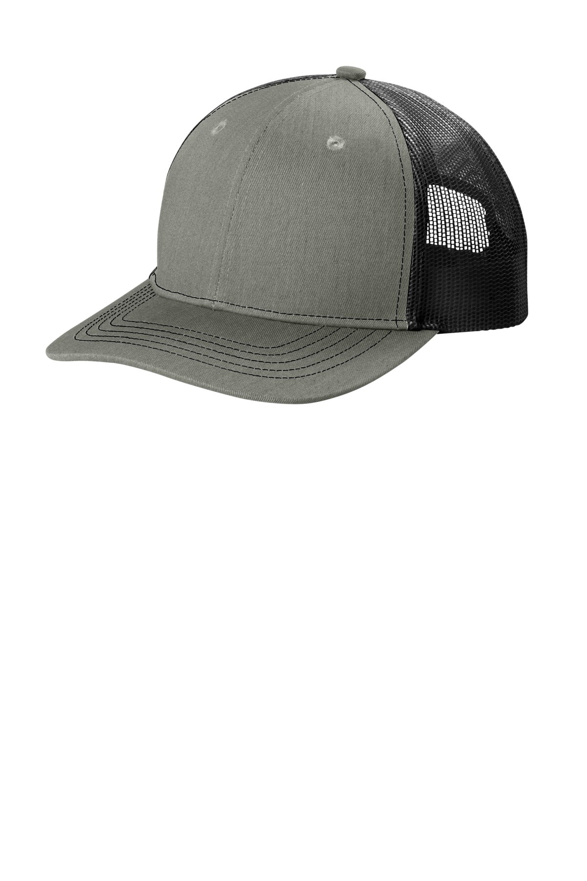 Custom logo Port Authority® Youth Snapback Trucker Cap YC402 in Heather Grey/ Black