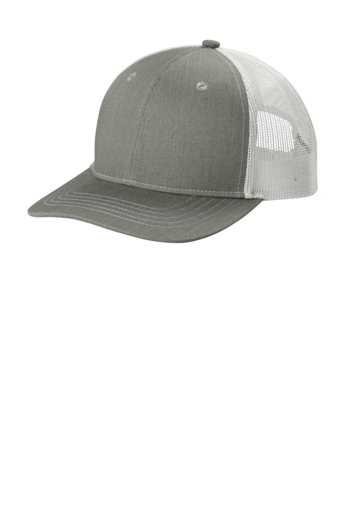 Custom logo Port Authority® Youth Snapback Trucker Cap YC402 in Heather Grey/ White