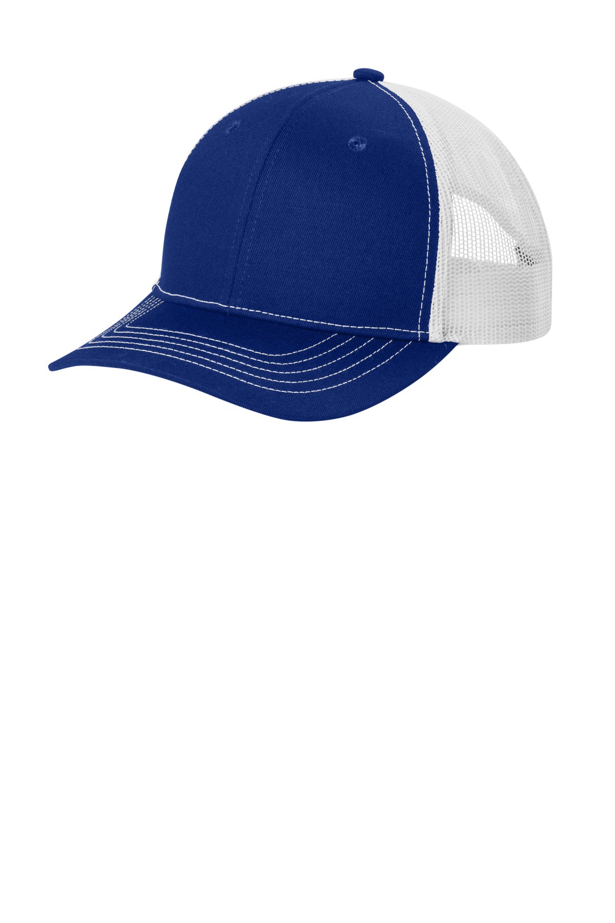 Custom logo Port Authority® Youth Snapback Trucker Cap YC402 in Patriot Blue/ White