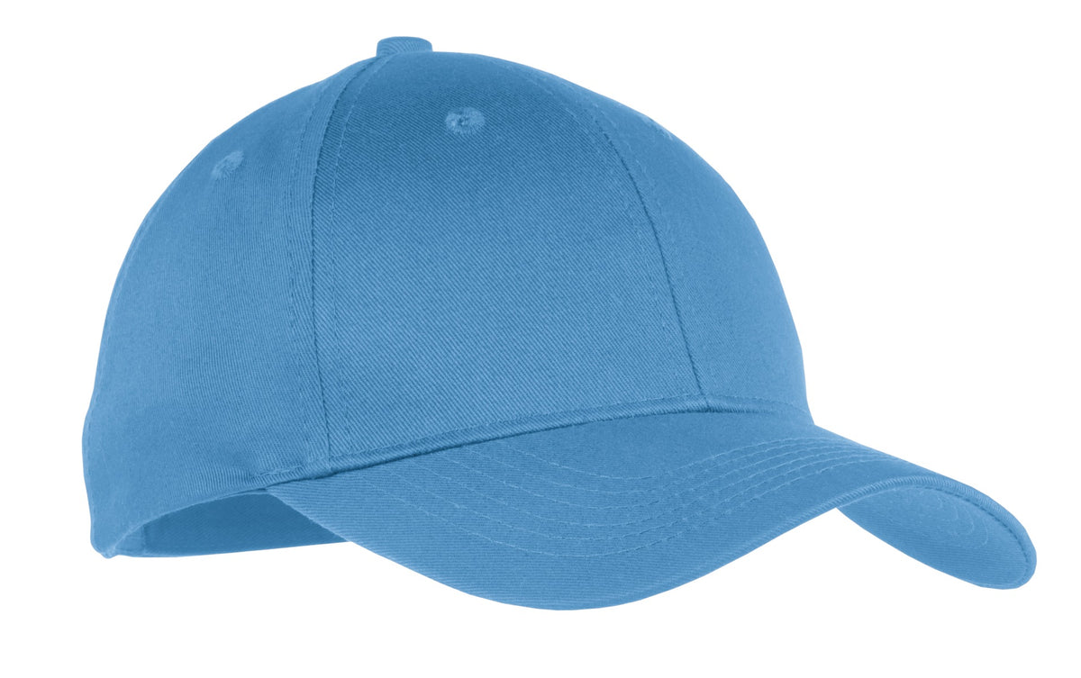 Custom logo Port Authority® Youth Six-Panel Twill Cap.  YCP80 in Carolina Blue