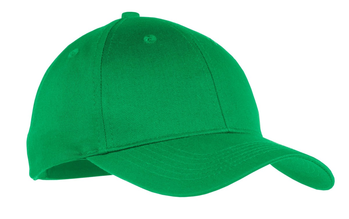 Custom logo Port Authority® Youth Six-Panel Twill Cap.  YCP80 in Kelly Green