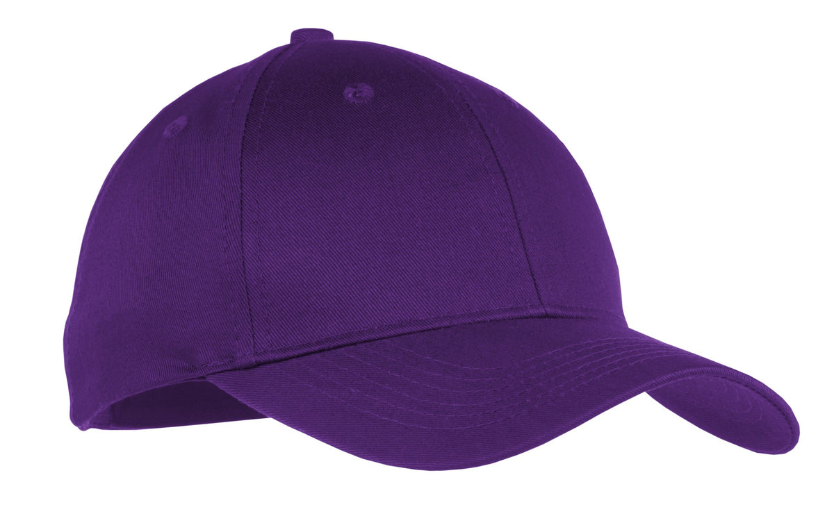 Custom logo Port Authority® Youth Six-Panel Twill Cap.  YCP80 in Purple