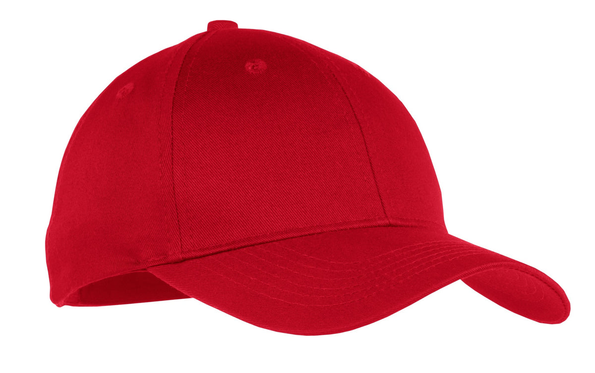 Custom logo Port Authority® Youth Six-Panel Twill Cap.  YCP80 in Red