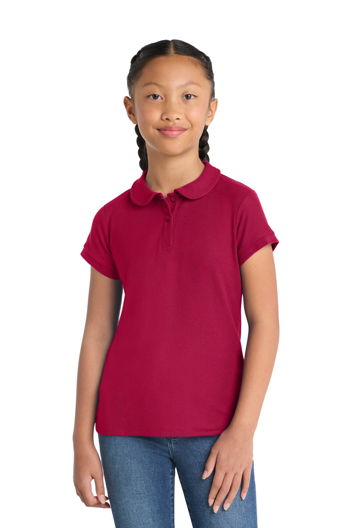 Custom logo Port Authority® Girls Silk Touch™ Peter Pan Collar Polo. YG503 in Red