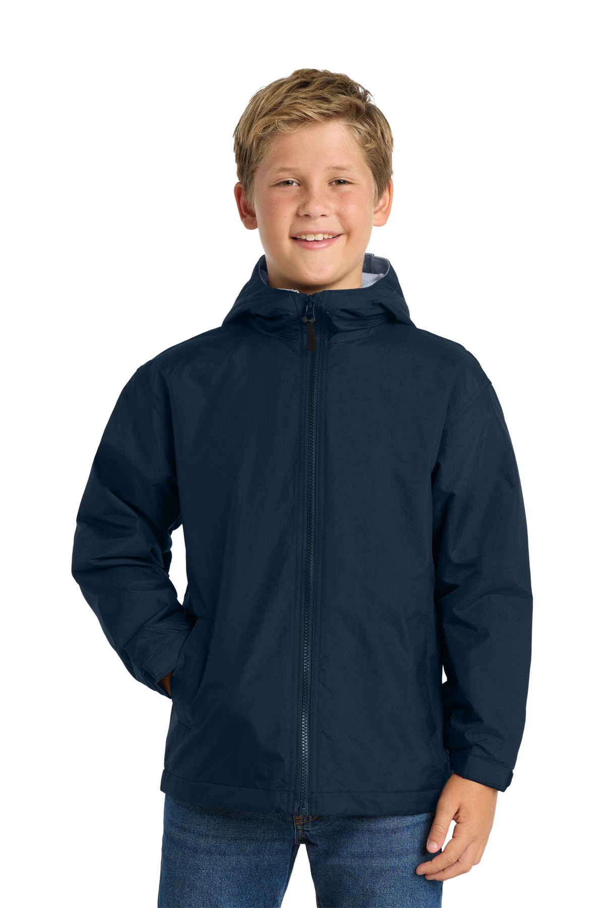 Custom logo Port Authority® Youth Team Jacket.  YJP56 in Bright Navy