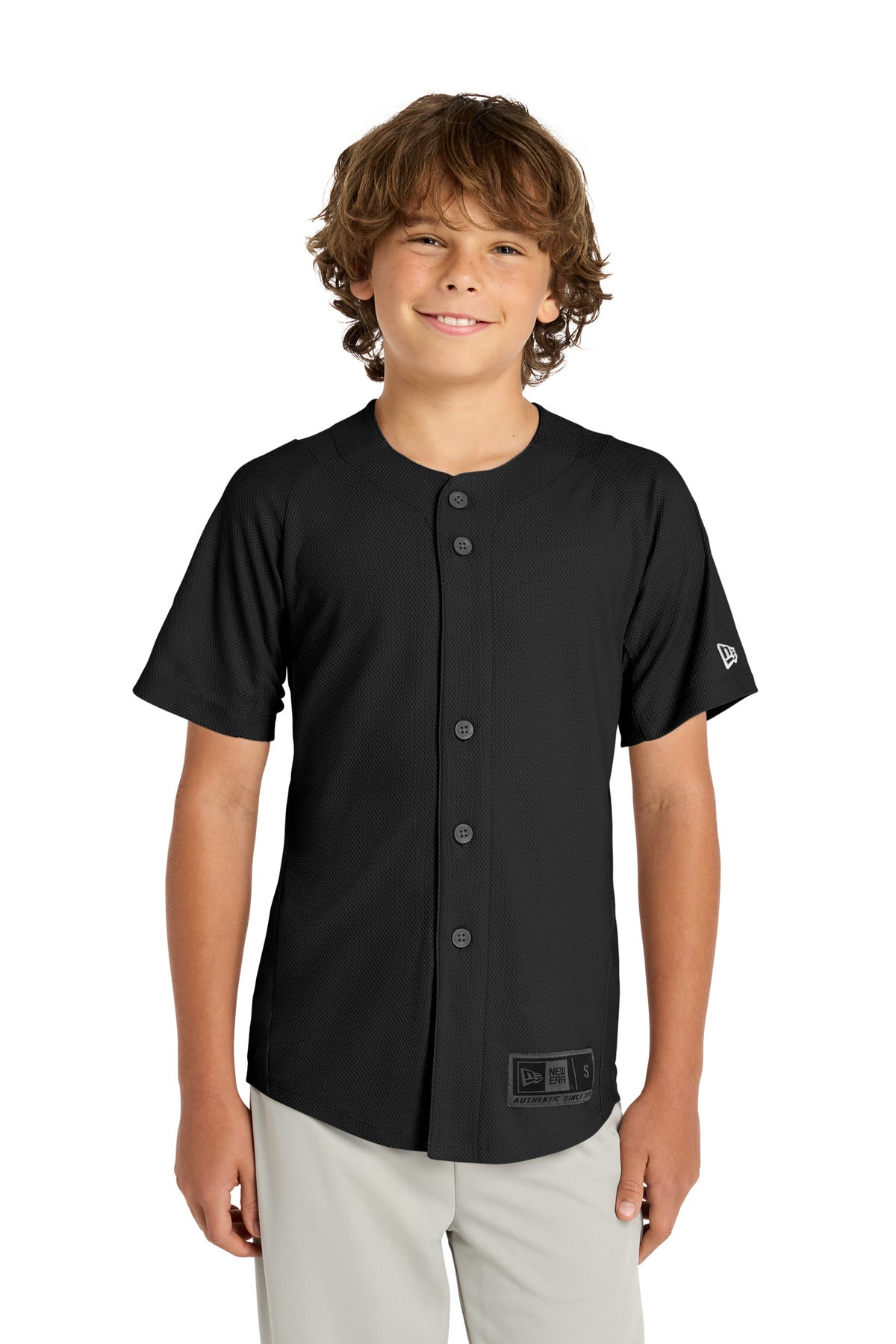 Custom logo New Era ® Youth Diamond Era Full-Button Jersey. YNEA220 in Black