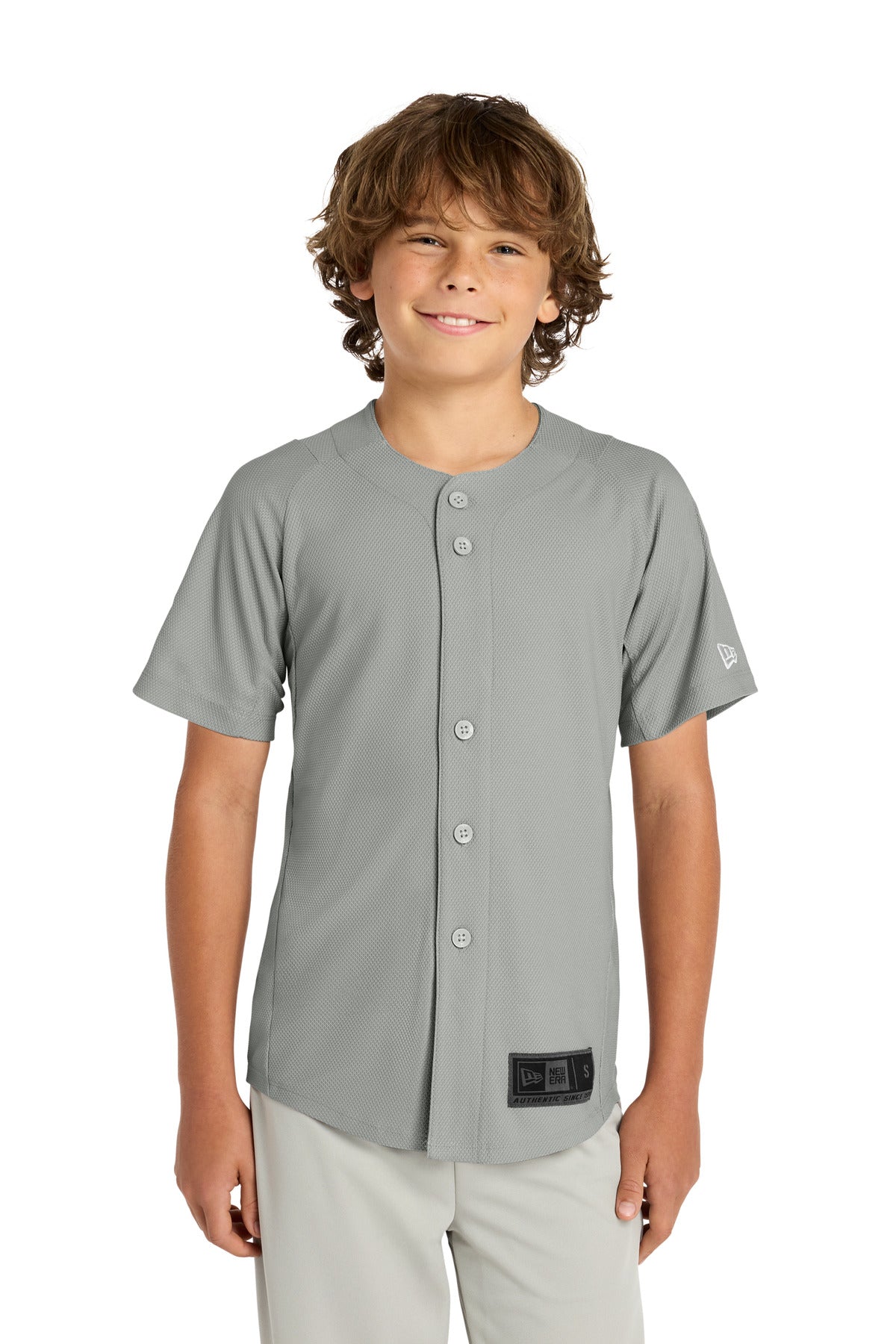 Custom logo New Era ® Youth Diamond Era Full-Button Jersey. YNEA220 in Grey
