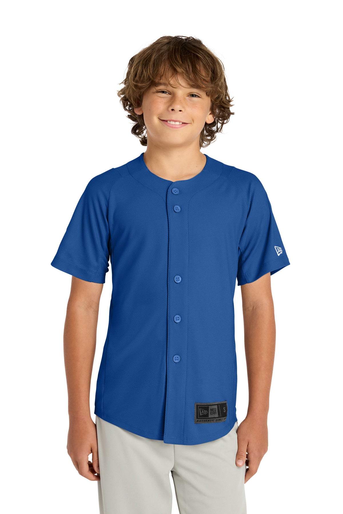 Custom logo New Era ® Youth Diamond Era Full-Button Jersey. YNEA220 in Royal