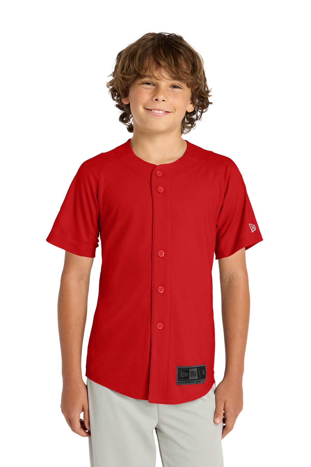 Custom logo New Era ® Youth Diamond Era Full-Button Jersey. YNEA220 in Scarlet