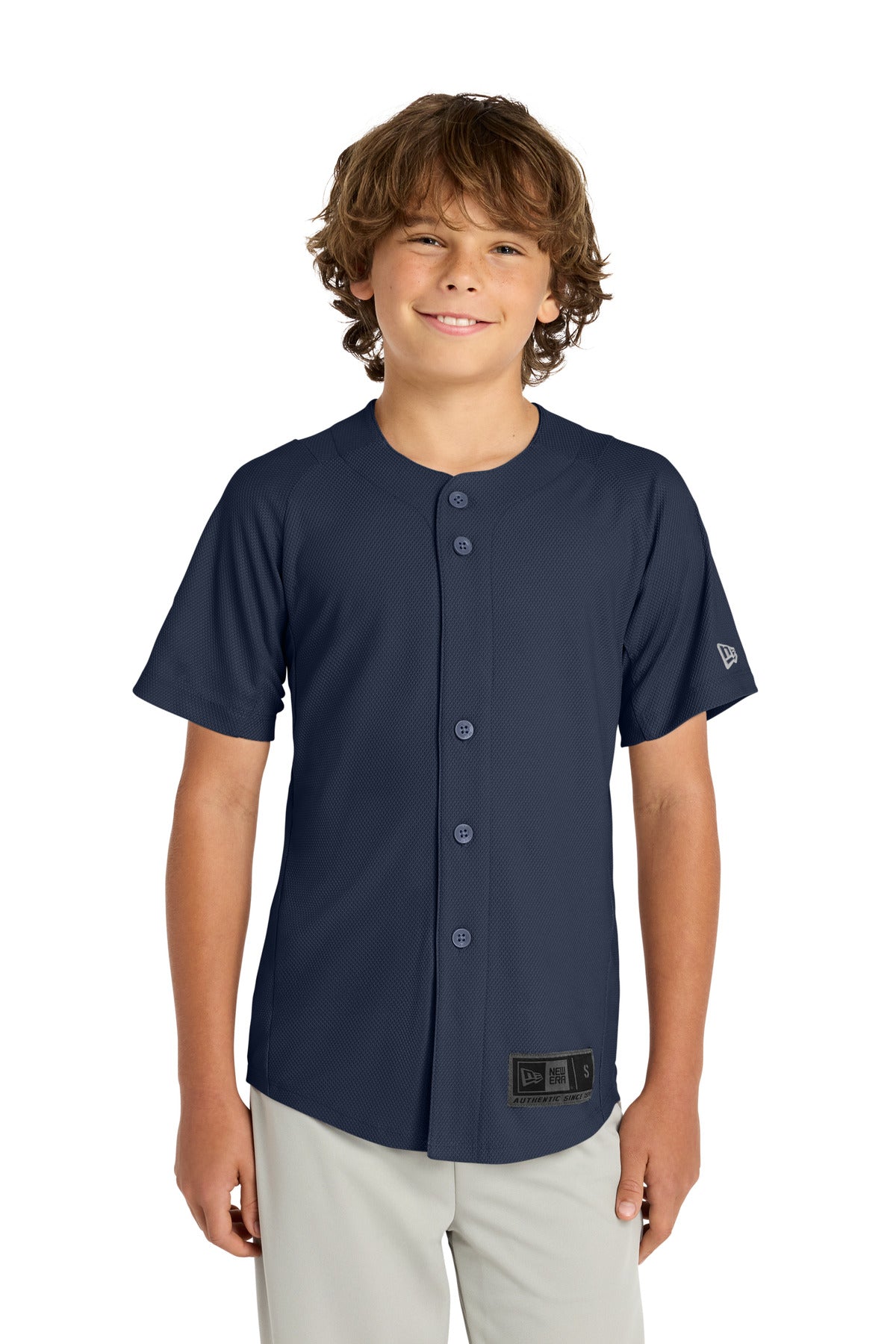 Custom logo New Era ® Youth Diamond Era Full-Button Jersey. YNEA220 in True Navy