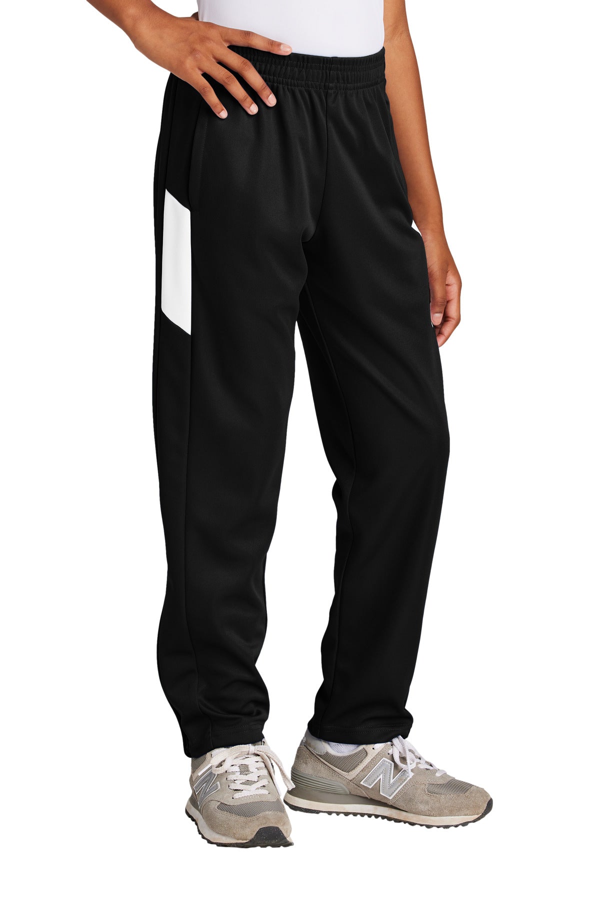 Custom logo Sport-Tek® Youth Travel Pant YPST800 in Black/ White